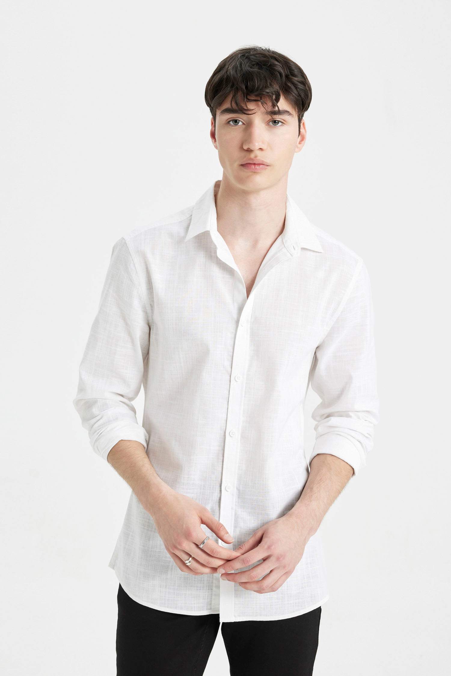 Chemise slim en coton à manches longues