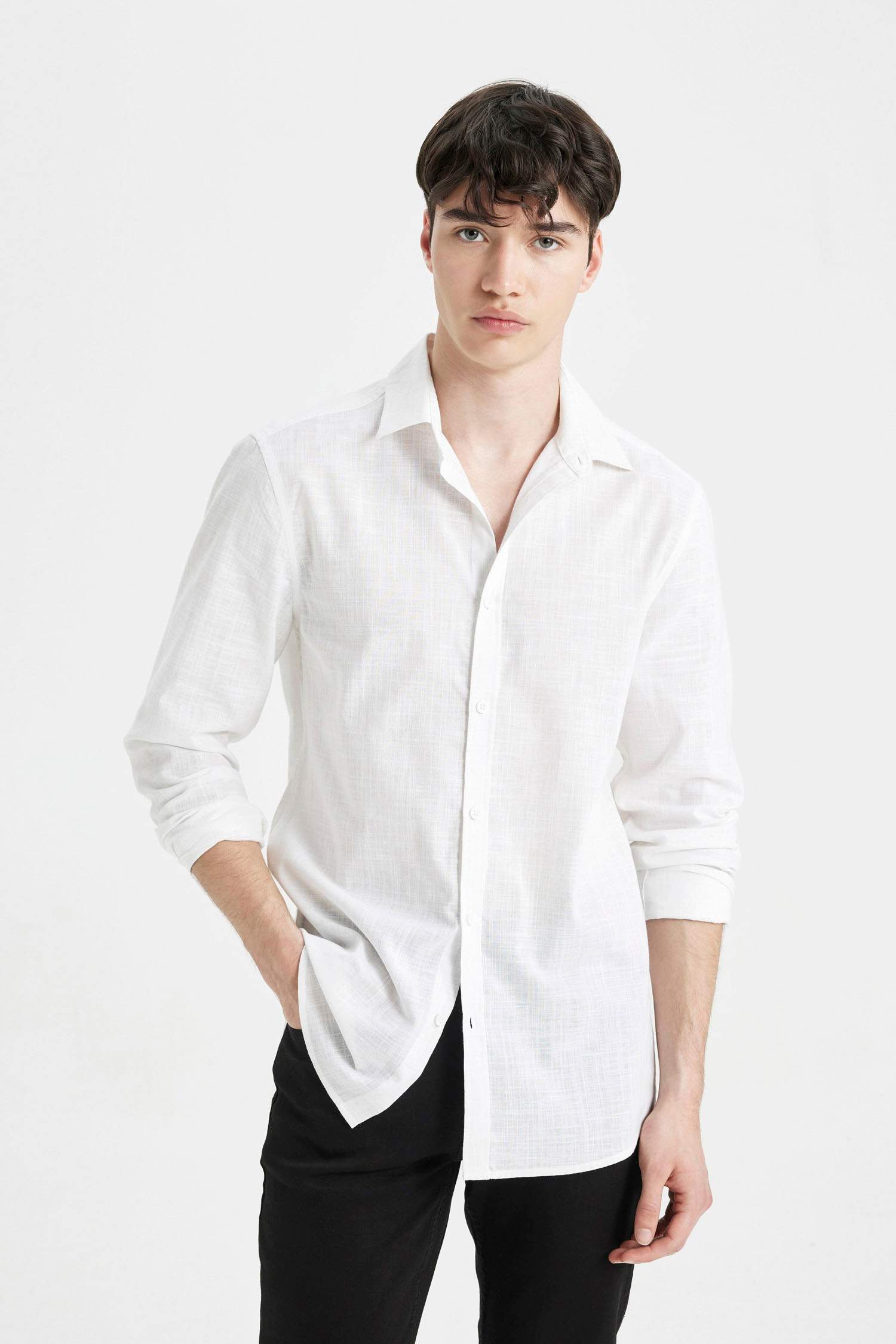 Chemise slim en coton à manches longues