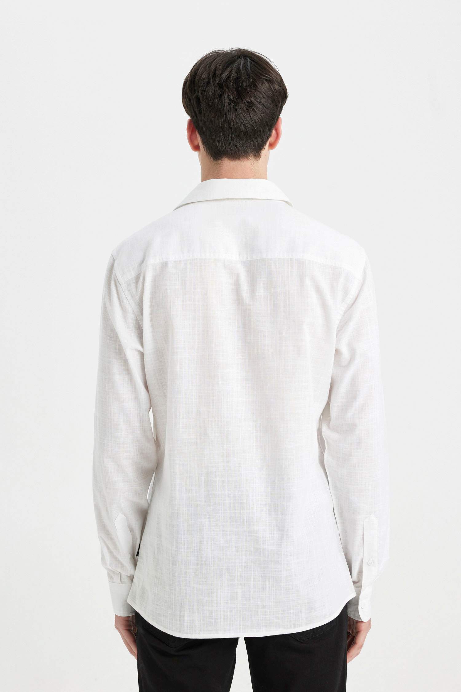 Chemise slim en coton à manches longues