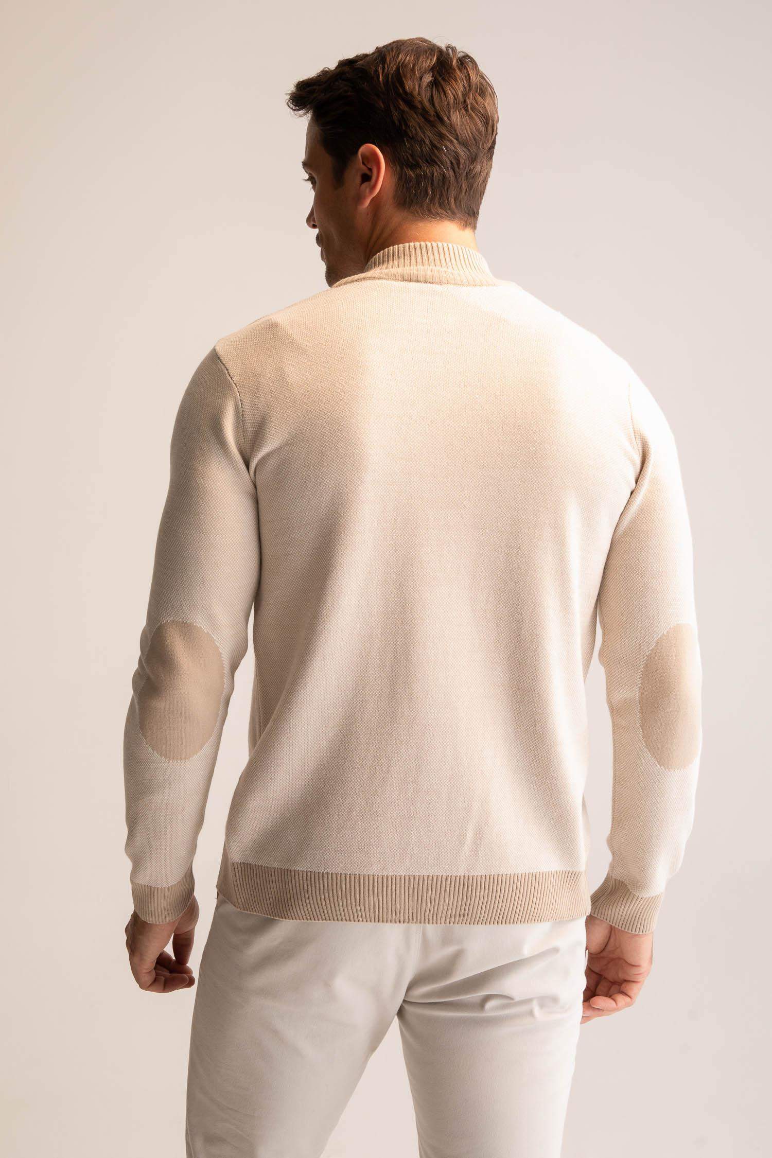 Bej Standart Fit Normal Kesim Dik Yaka Fermuarlı Triko Hırka