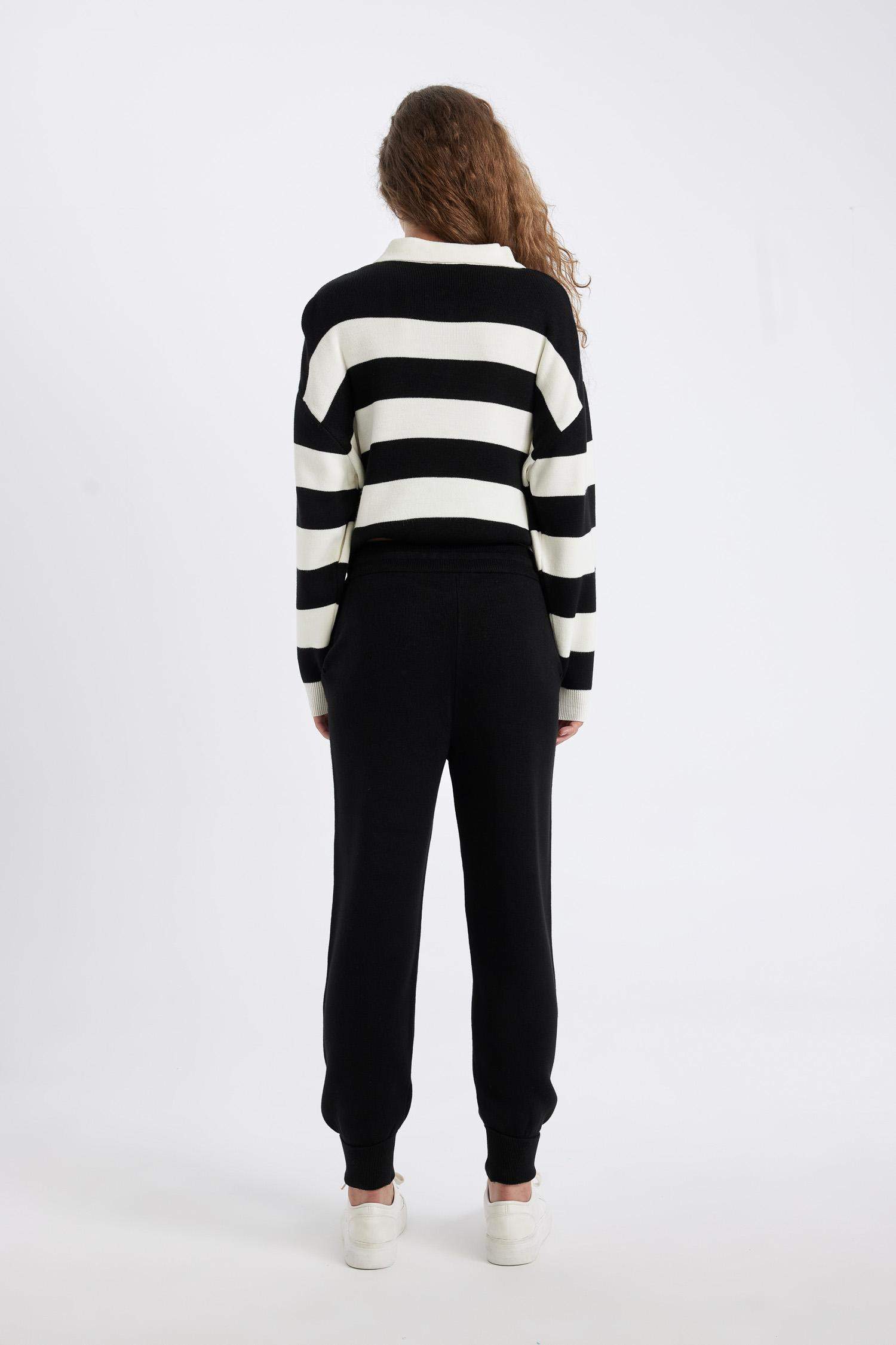 Basic Straight Waist Elastic Leg Jogger Knitted Pants