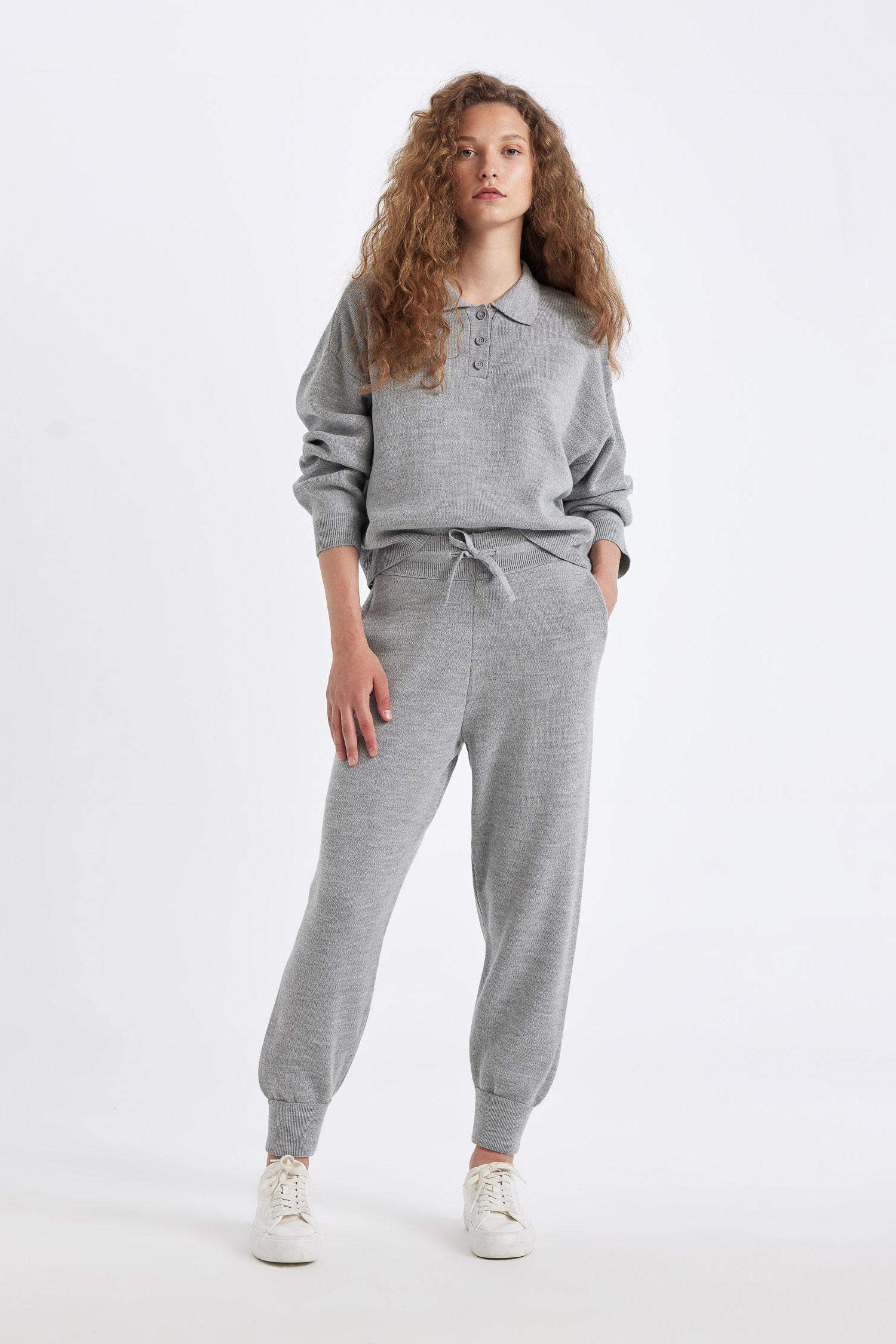 Jogger Triko Pantolon Cepli Basic Düz Beli Lastik Bağcıklı