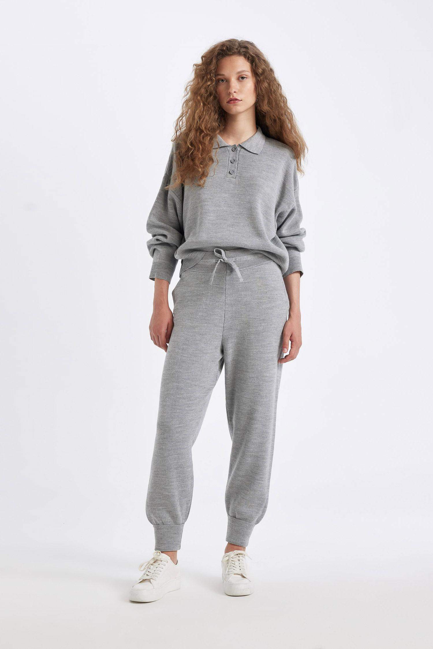 Jogger Triko Pantolon Cepli Basic Düz Beli Lastik Bağcıklı