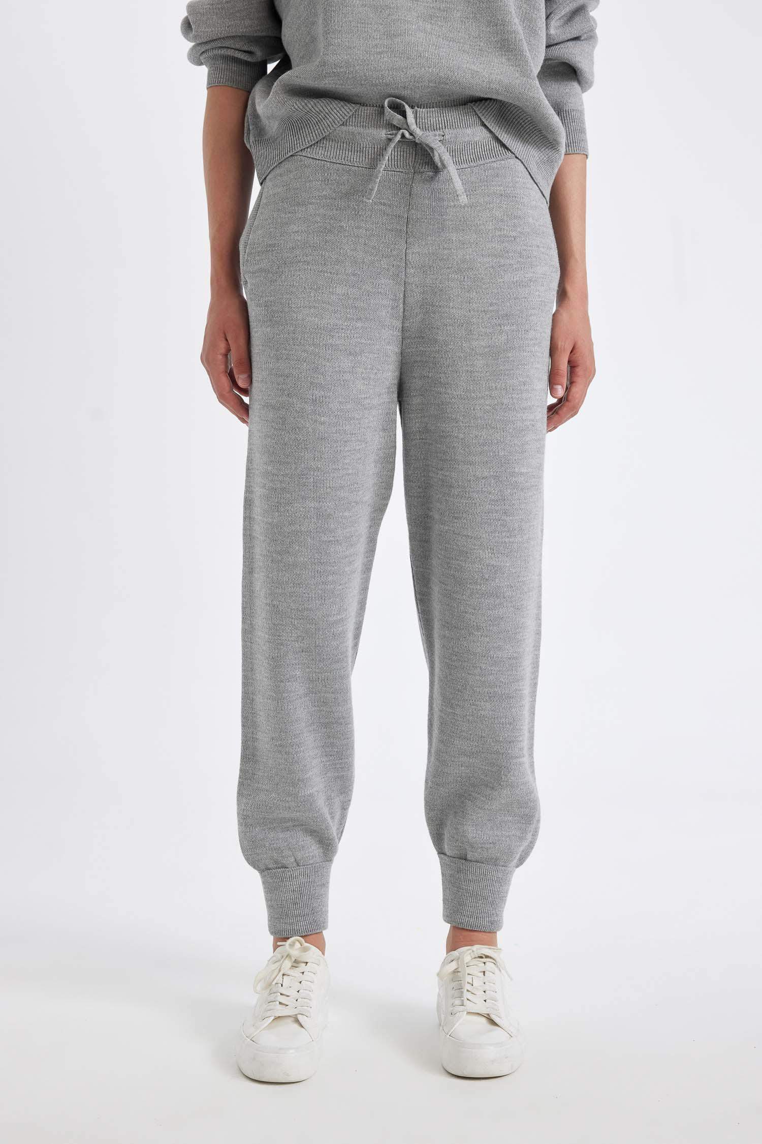 Jogger Triko Pantolon Cepli Basic Düz Beli Lastik Bağcıklı