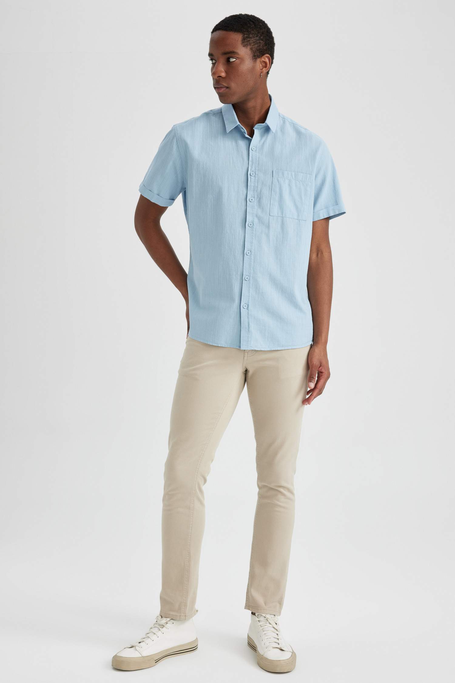 Slim Fit Polo Neck Short Sleeve Shirt