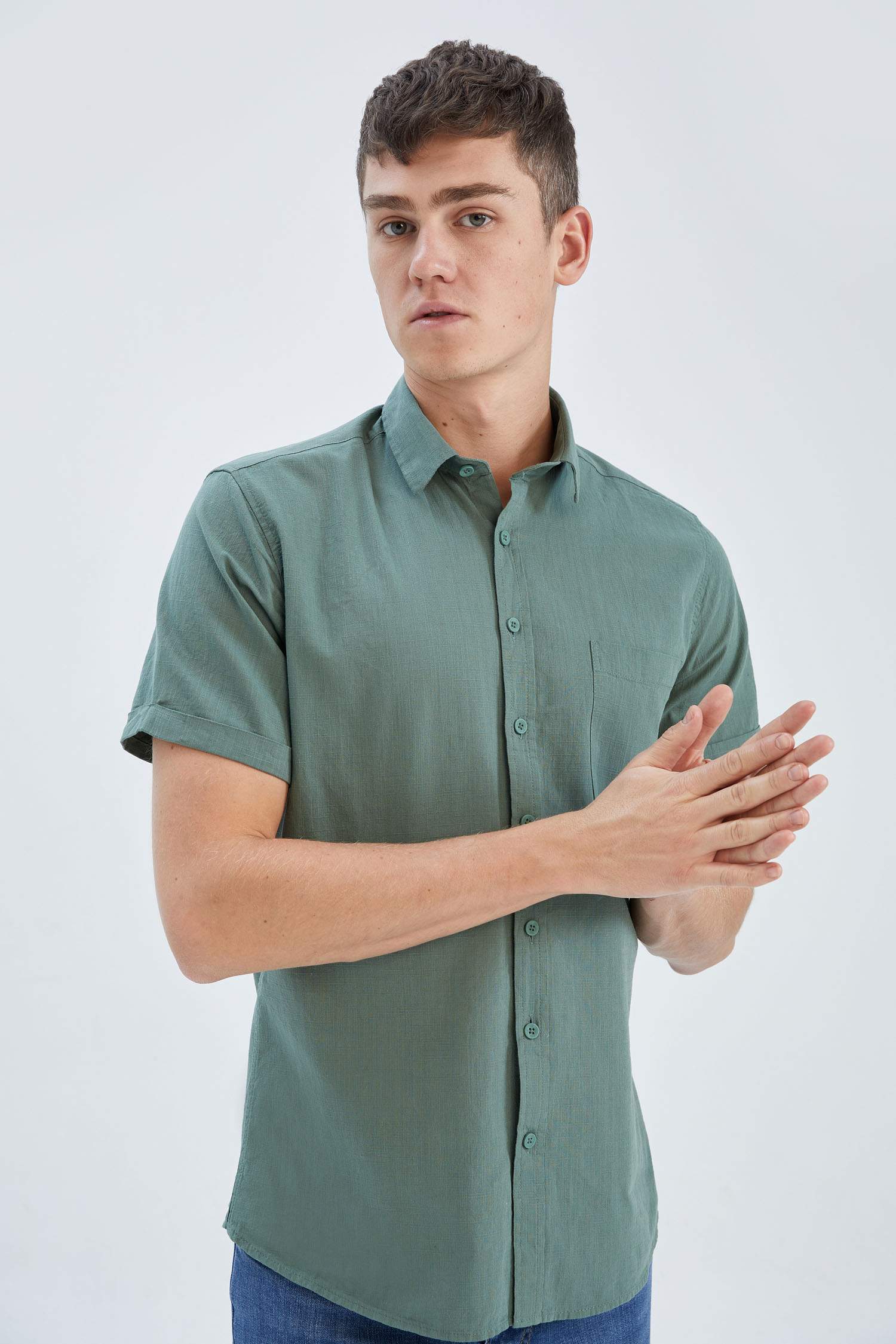 Slim Fit Polo Neck Short Sleeve Shirt