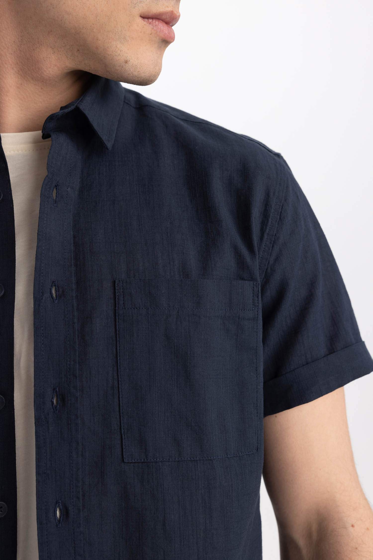 Slim Fit Polo Neck Short Sleeve Shirt