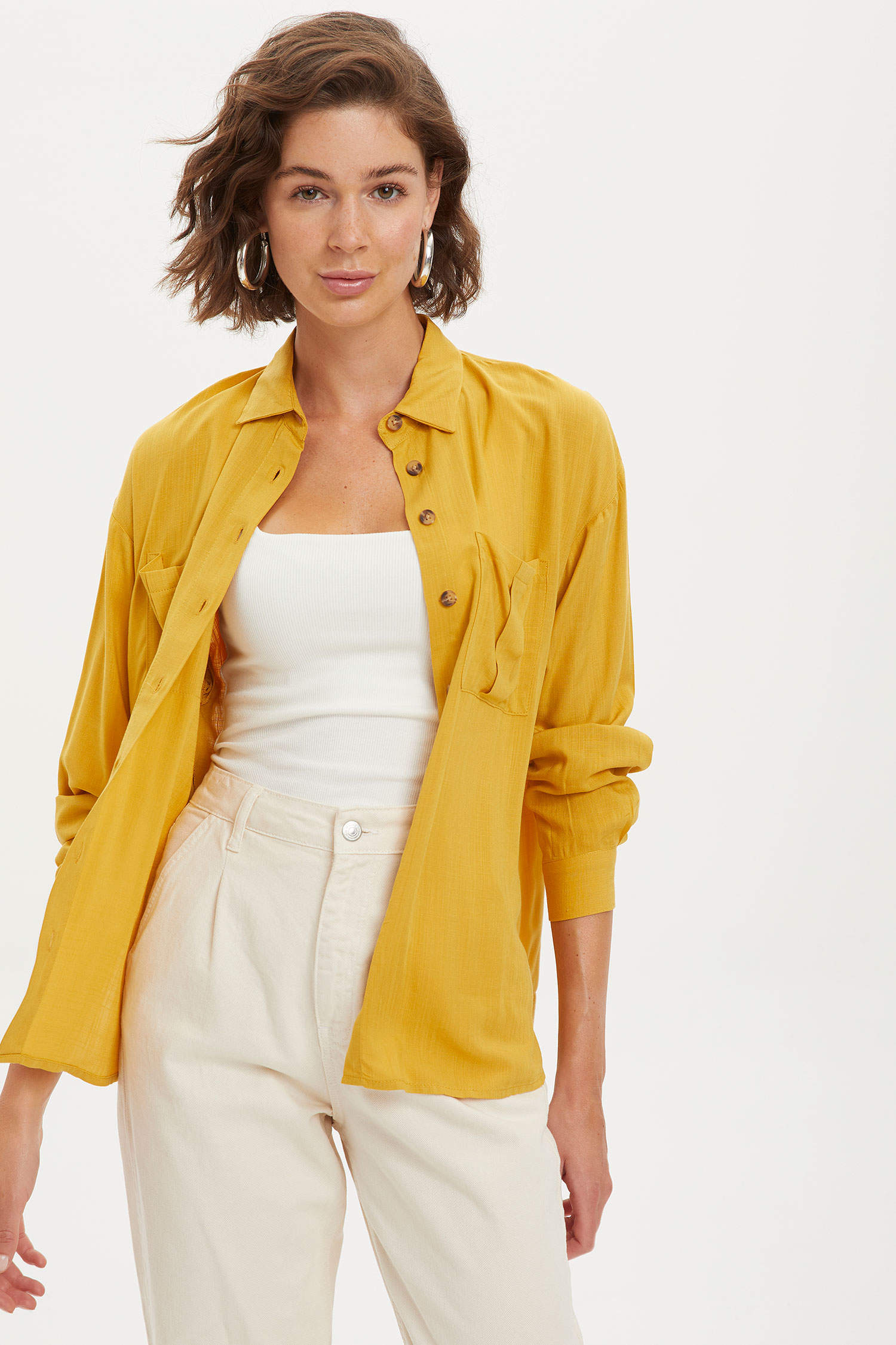 Yellow WOMAN Long Sleeve Buttoned Shirt 1334907 | DeFacto