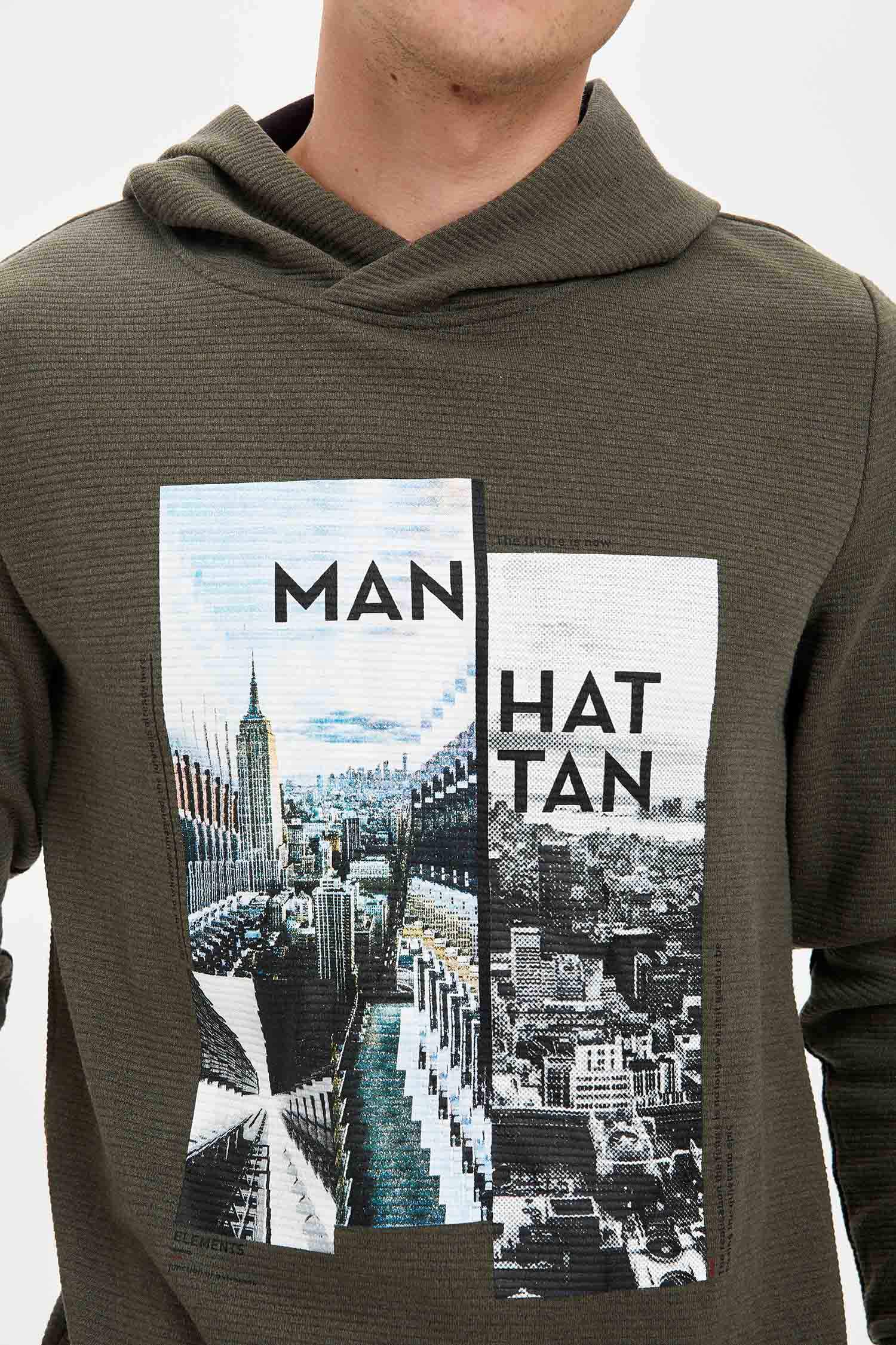Defacto Slim Fit Şehir Desenli Uzun Kollu Sweatshirt. 1