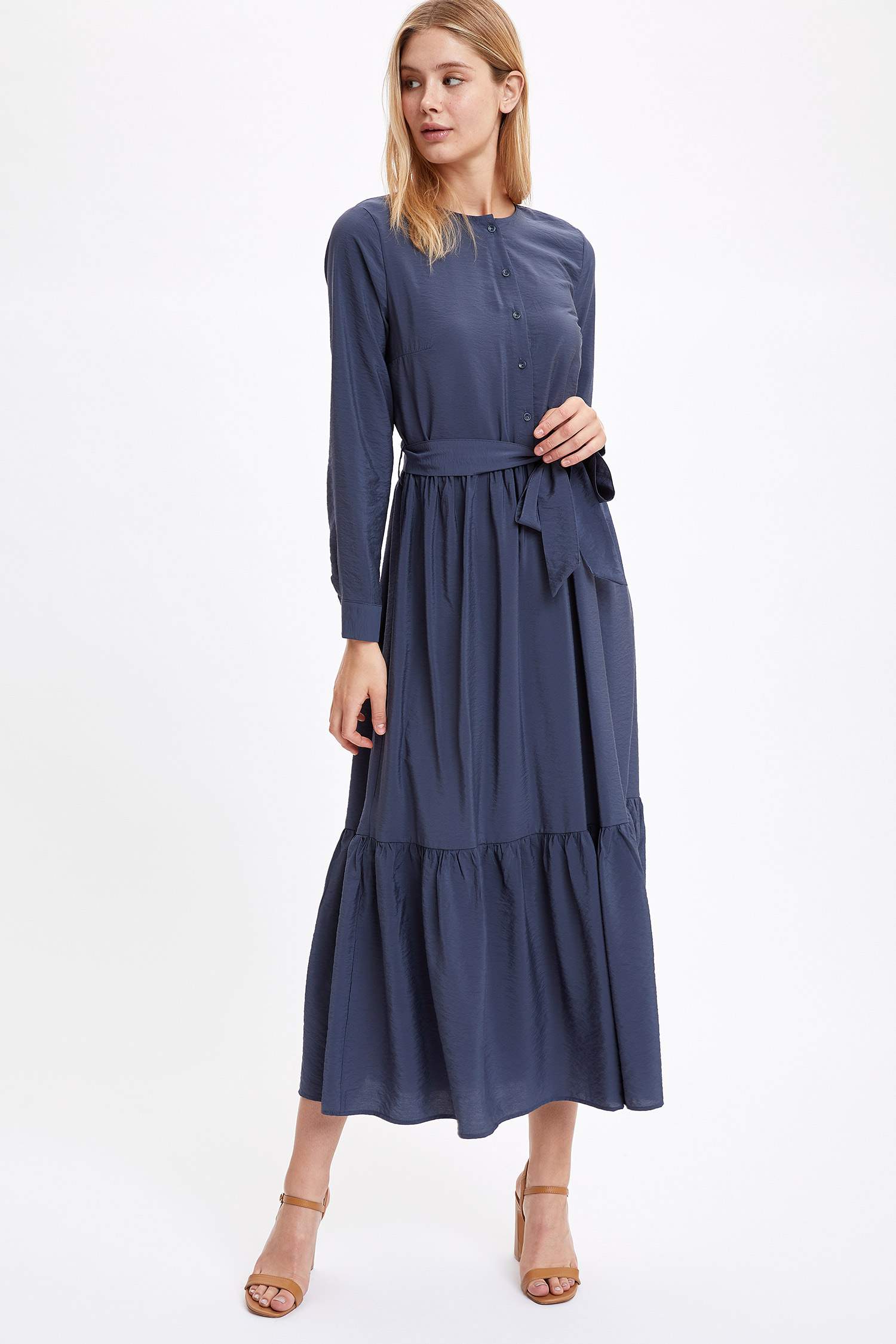 Navy WOMAN Buttoned Belted Maxi Dress 1434411 | DeFacto