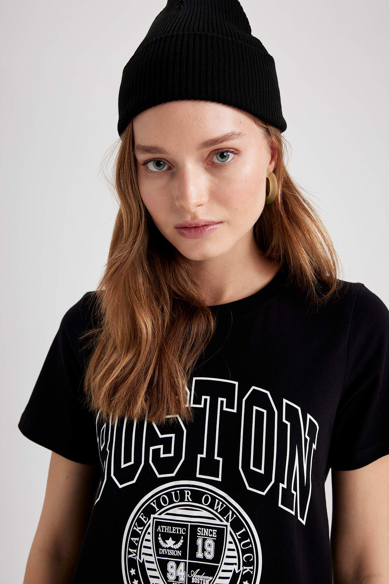 Slogan Printed Slim Fit Mini T-Shirt Dress