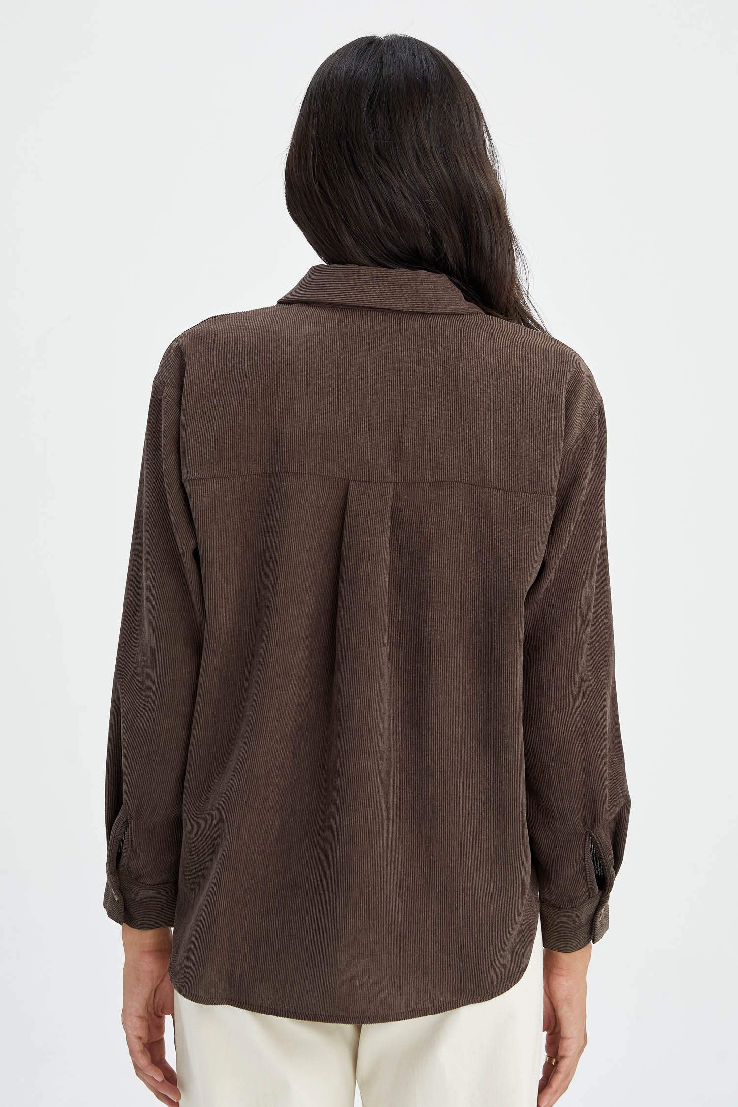 Regular Fit Shirt Collar Velvet Long Sleeve Shirt