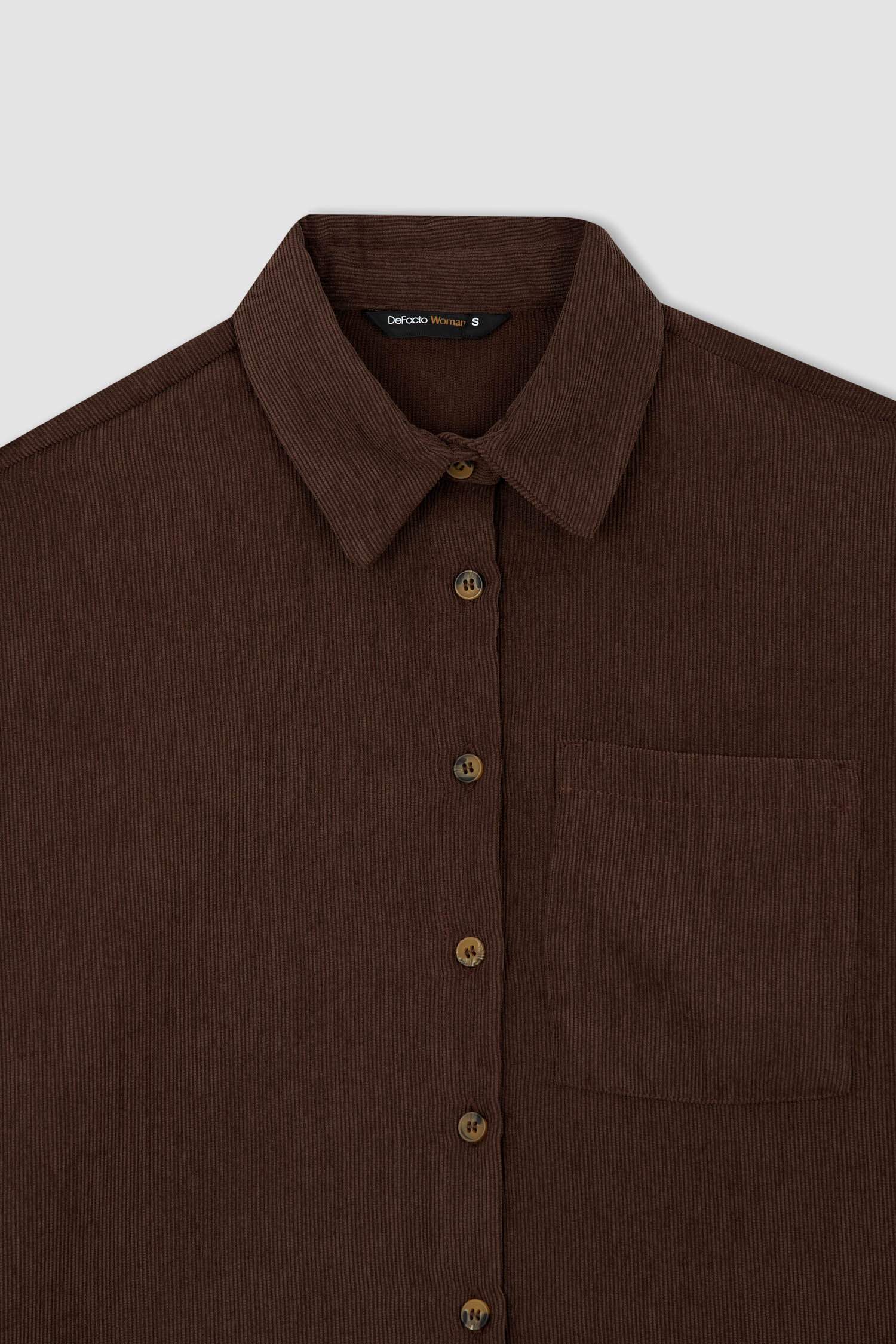 Regular Fit Shirt Collar Velvet Long Sleeve Shirt