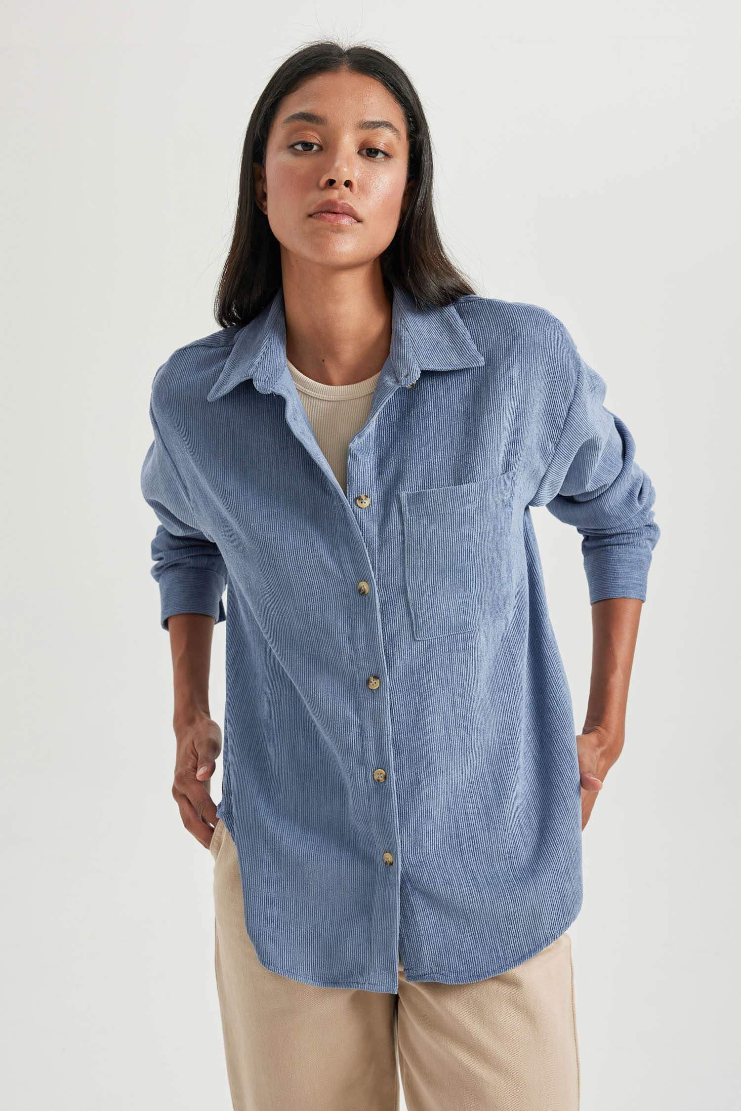 Сорочка з довгим рукавом стандартного крою із вельвета для жінок