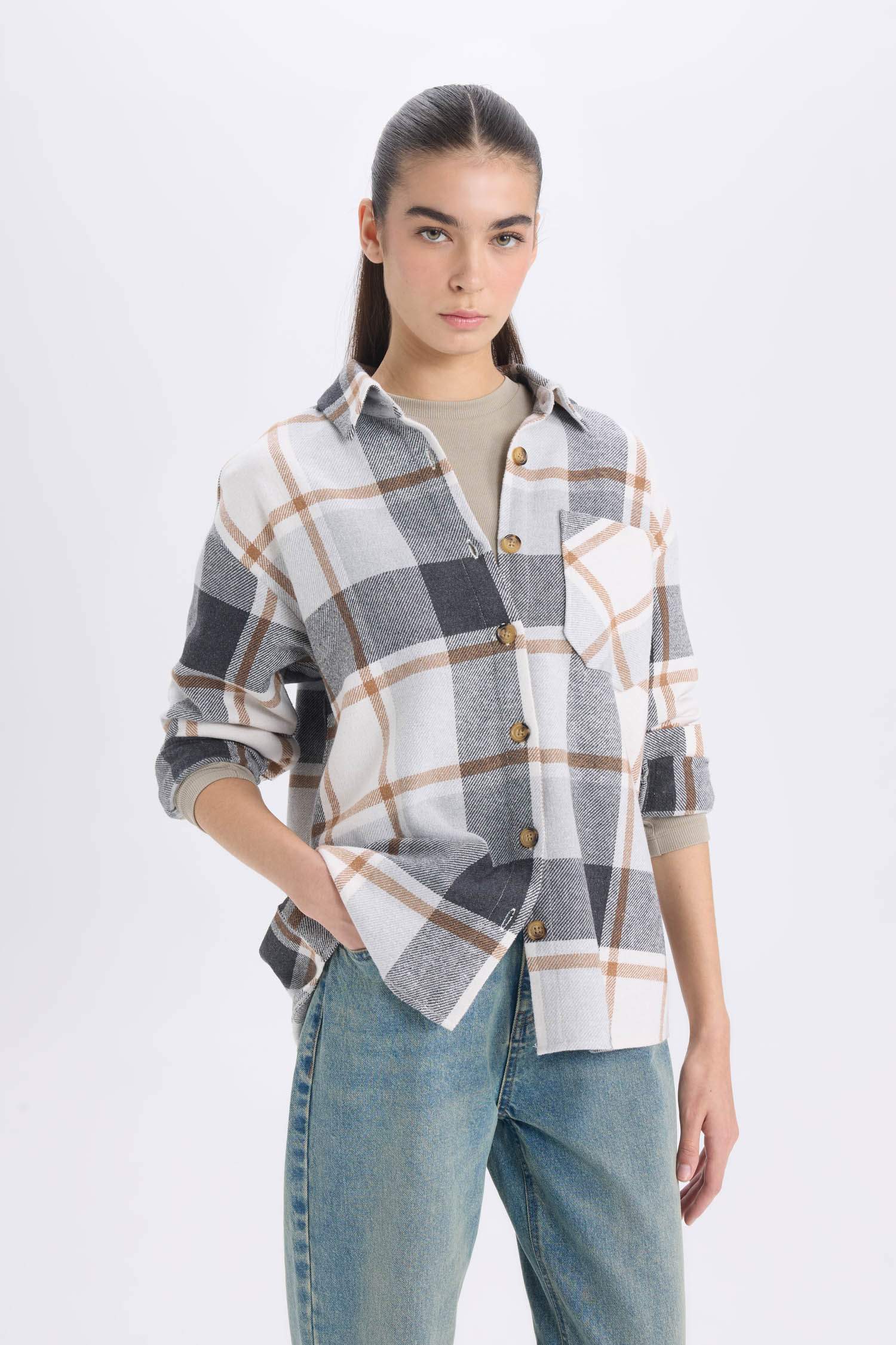 Kareli Flanel Uzun Kollu Oduncu Gömlek