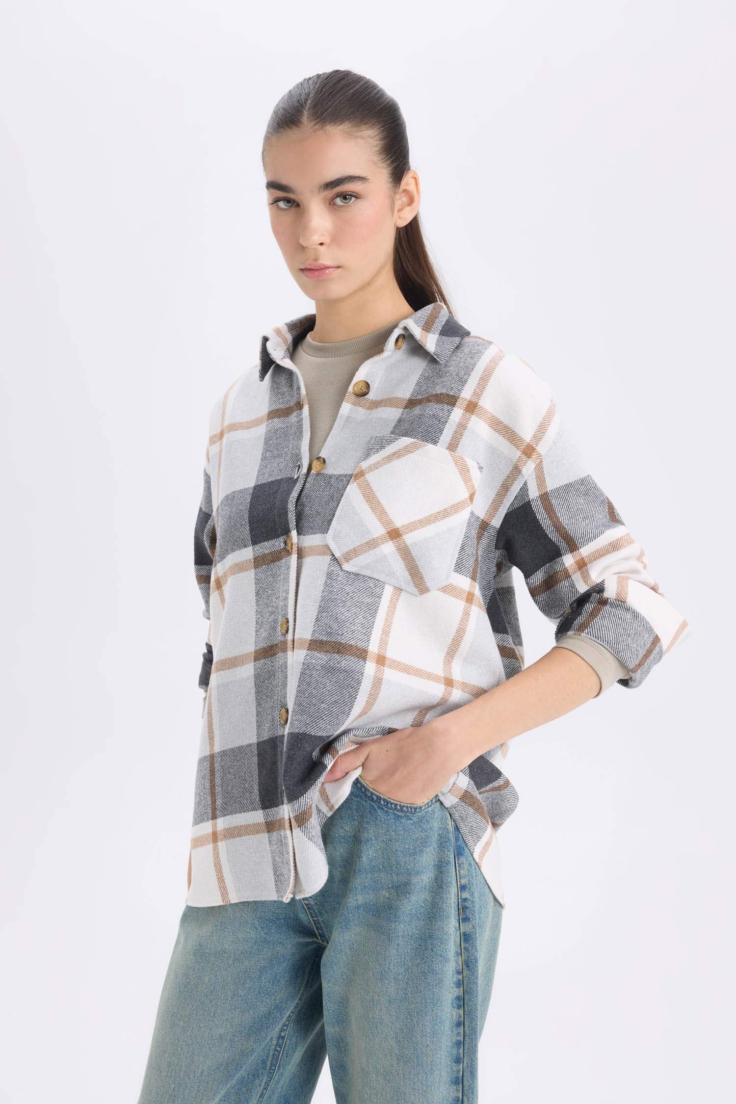 Kareli Flanel Uzun Kollu Oduncu Gömlek