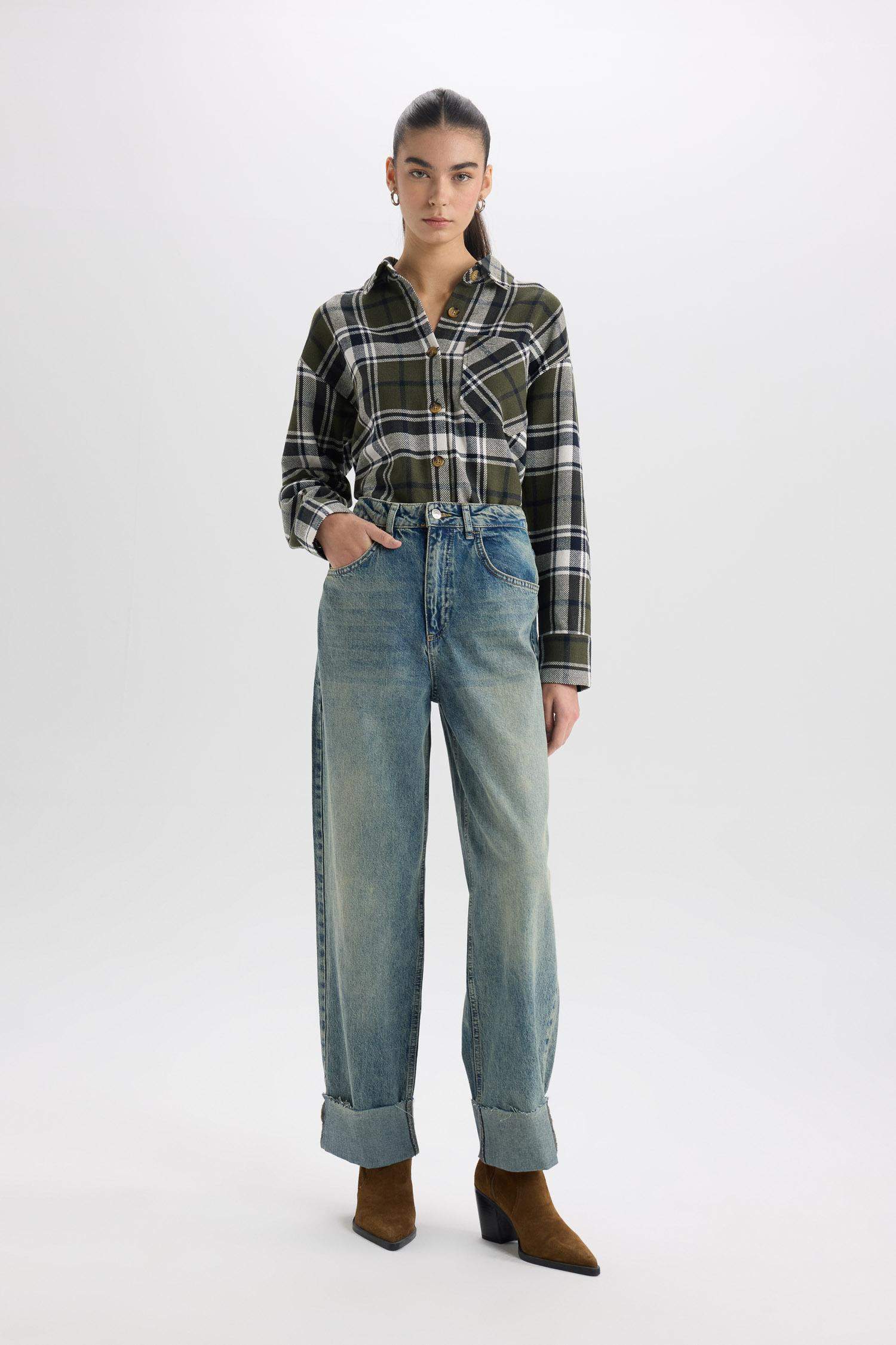 Kareli Flanel Uzun Kollu Oduncu Gömlek