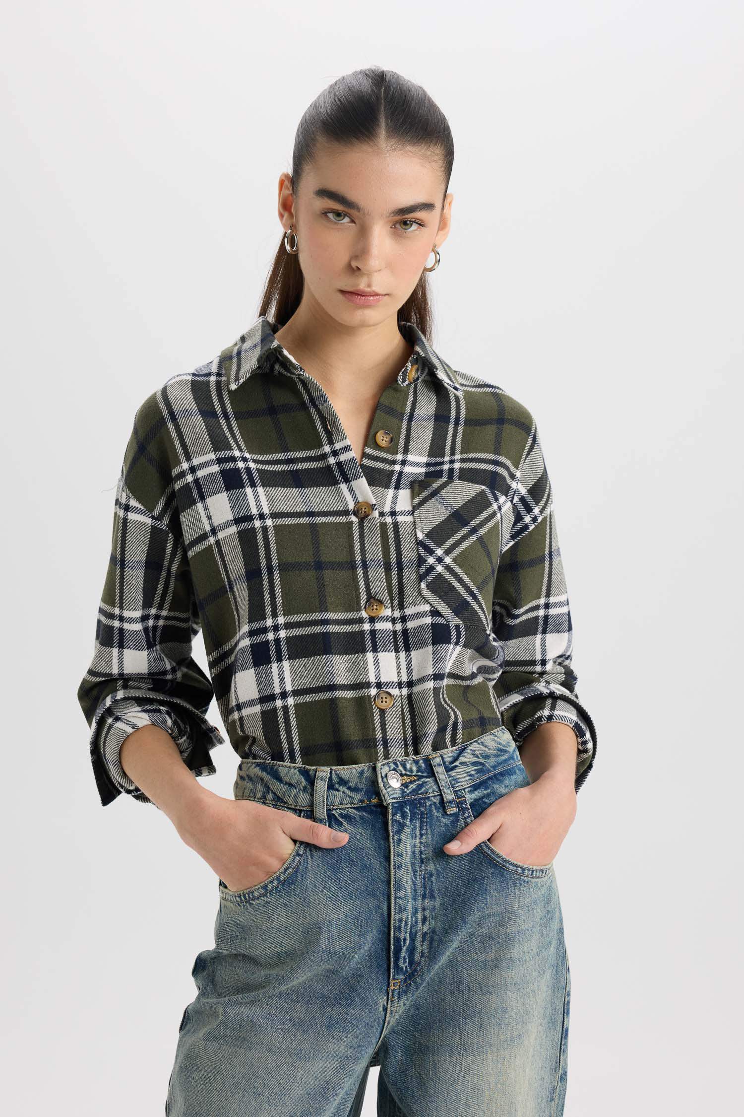 Kareli Flanel Uzun Kollu Oduncu Gömlek