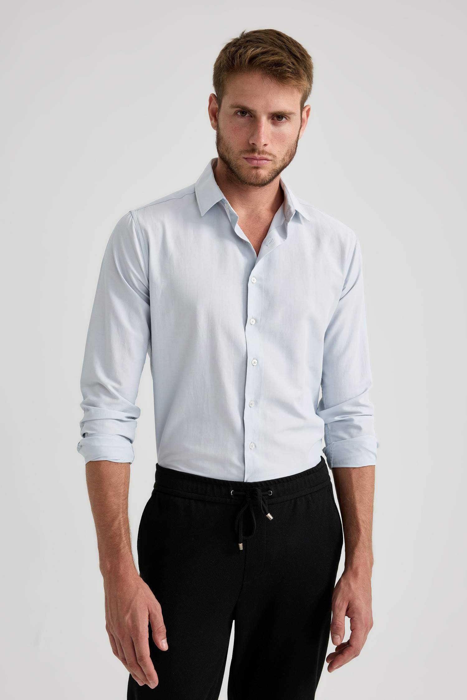 Slim Fit Poplin Long Sleeve Cotton Shirt