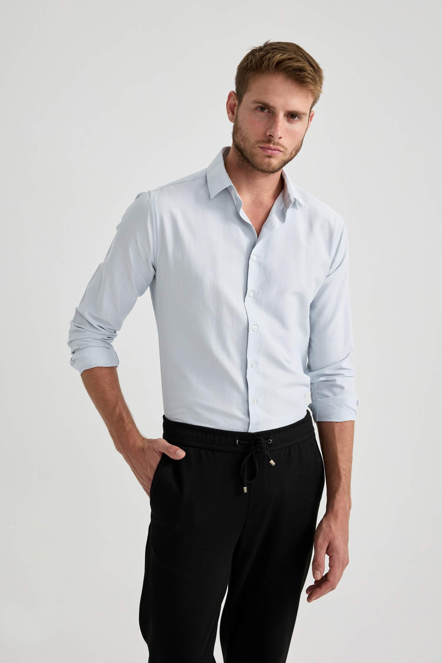 Slim Fit Poplin Long Sleeve Cotton Shirt