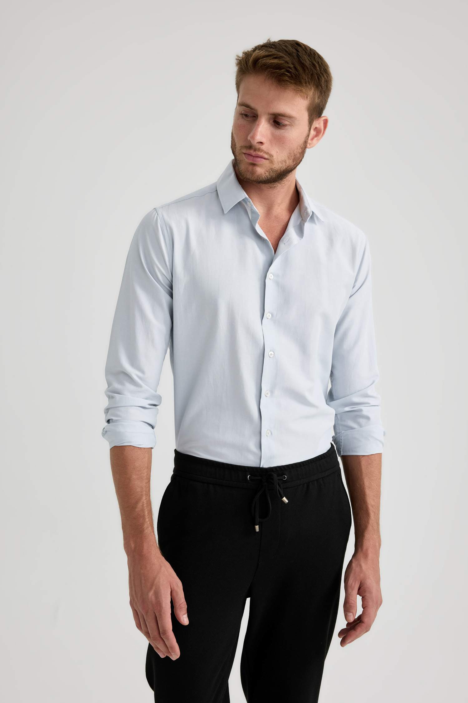 Slim Fit Poplin Long Sleeve Cotton Shirt