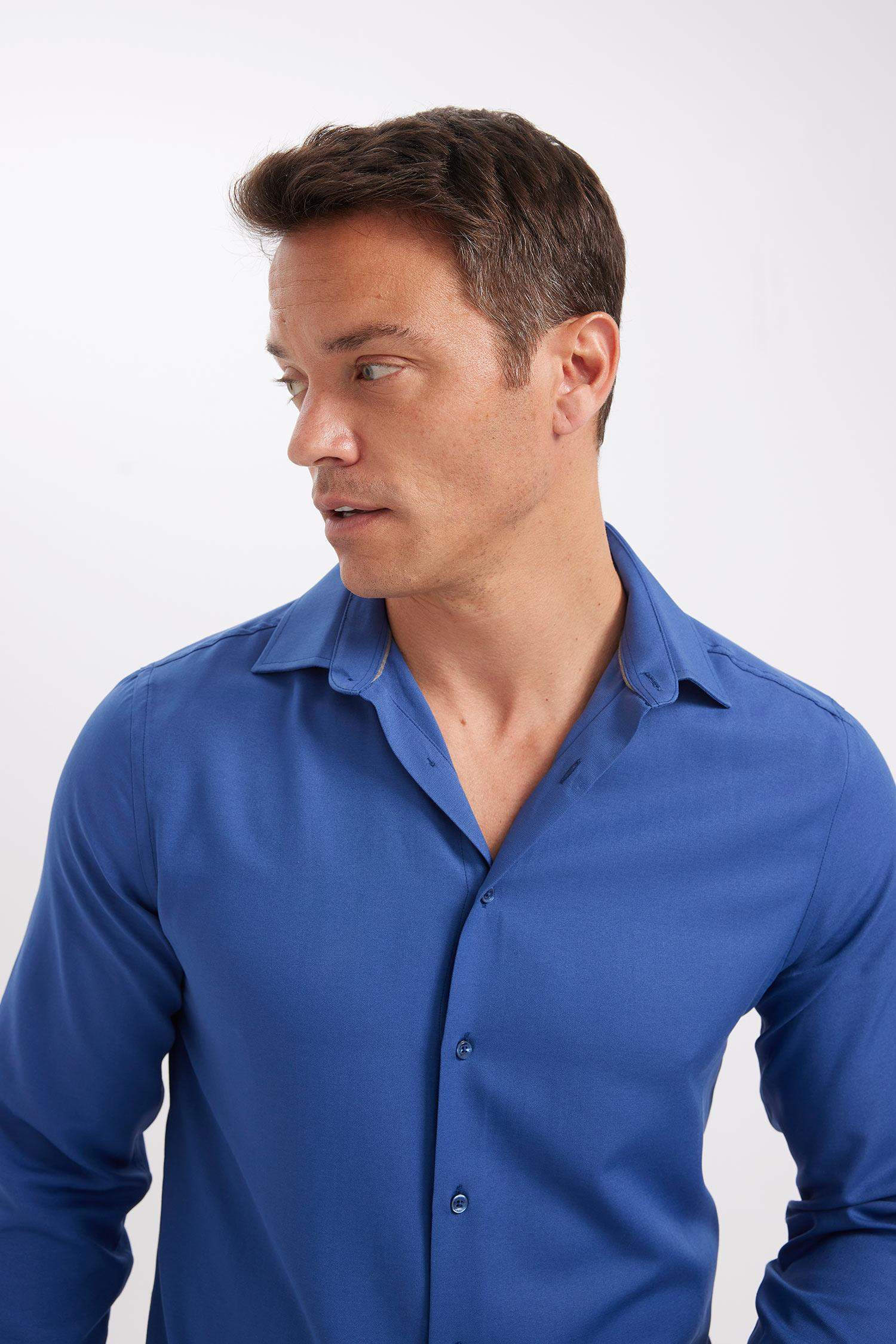 Modern Fit Polo Yaka Poplin Uzun Kollu Gömlek