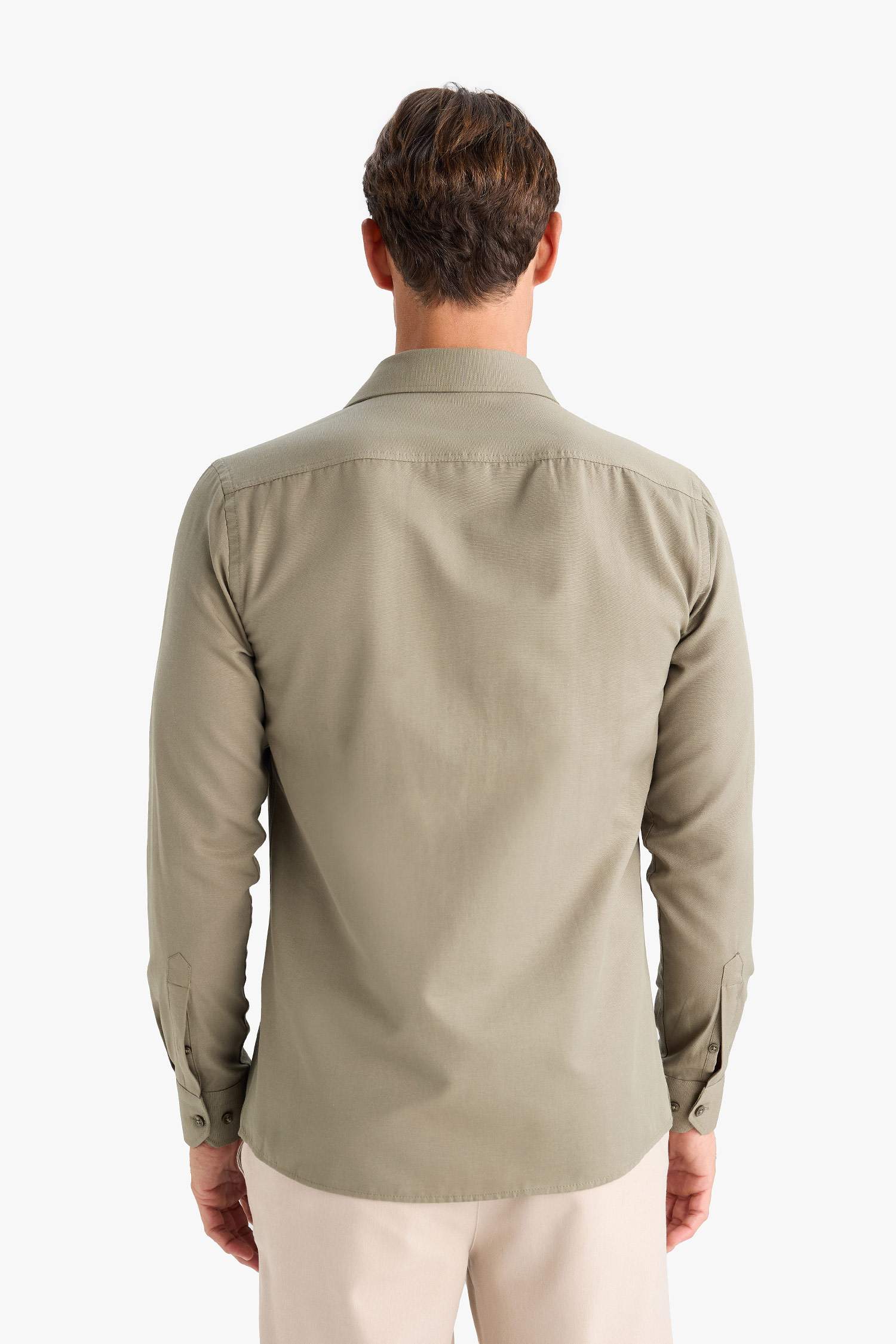 Slim Fit Dar Kesim Polo Yaka Kolay Ütülenen Oxford Basic Düz Uzun Kollu Gömlek