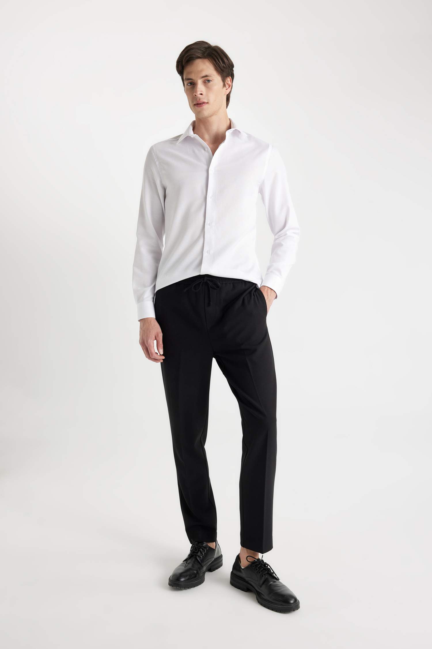 Modern Fit Polo Yaka Poplin Uzun Kollu Beyaz Gömlek