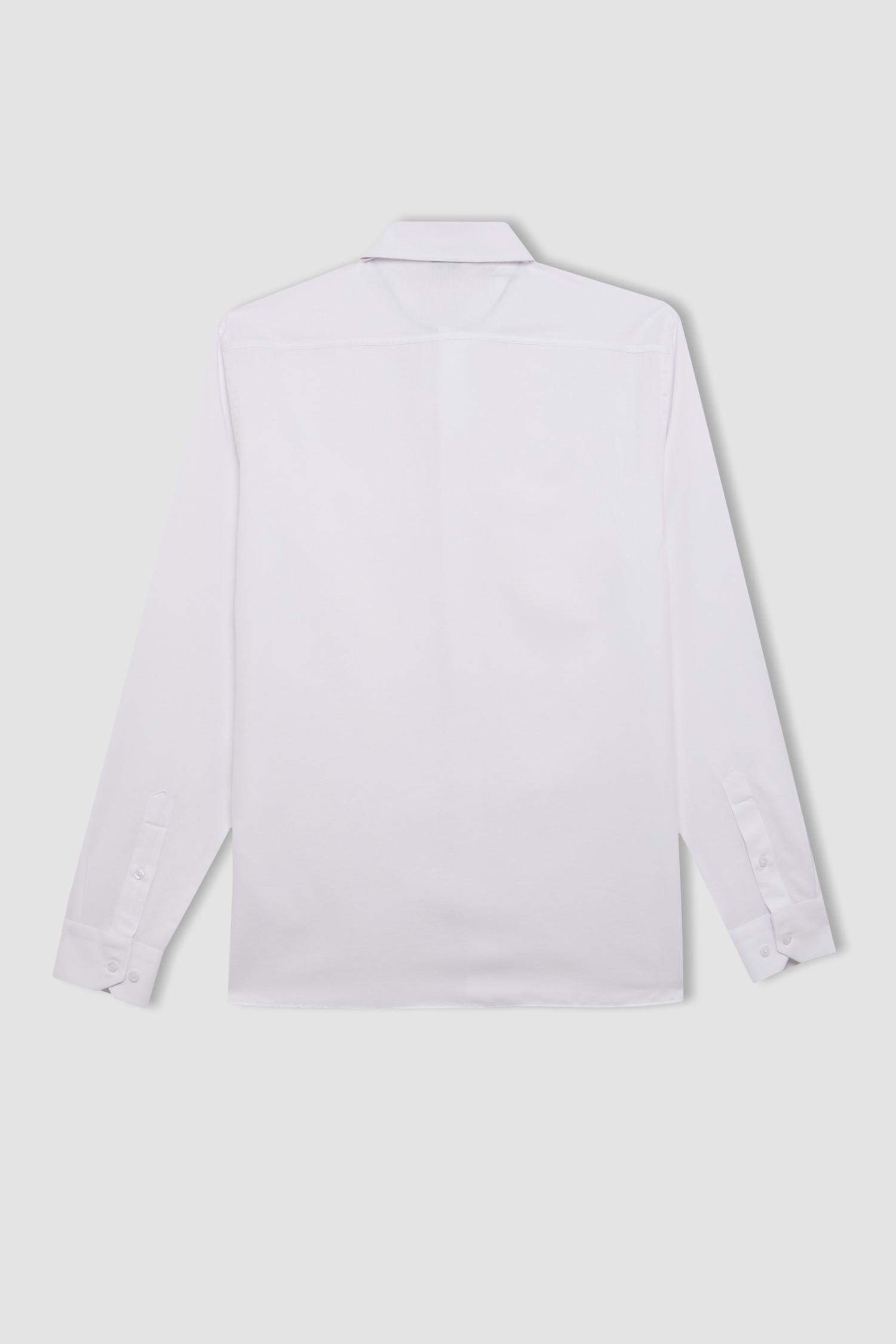 Modern Fit Polo Yaka Poplin Uzun Kollu Beyaz Gömlek