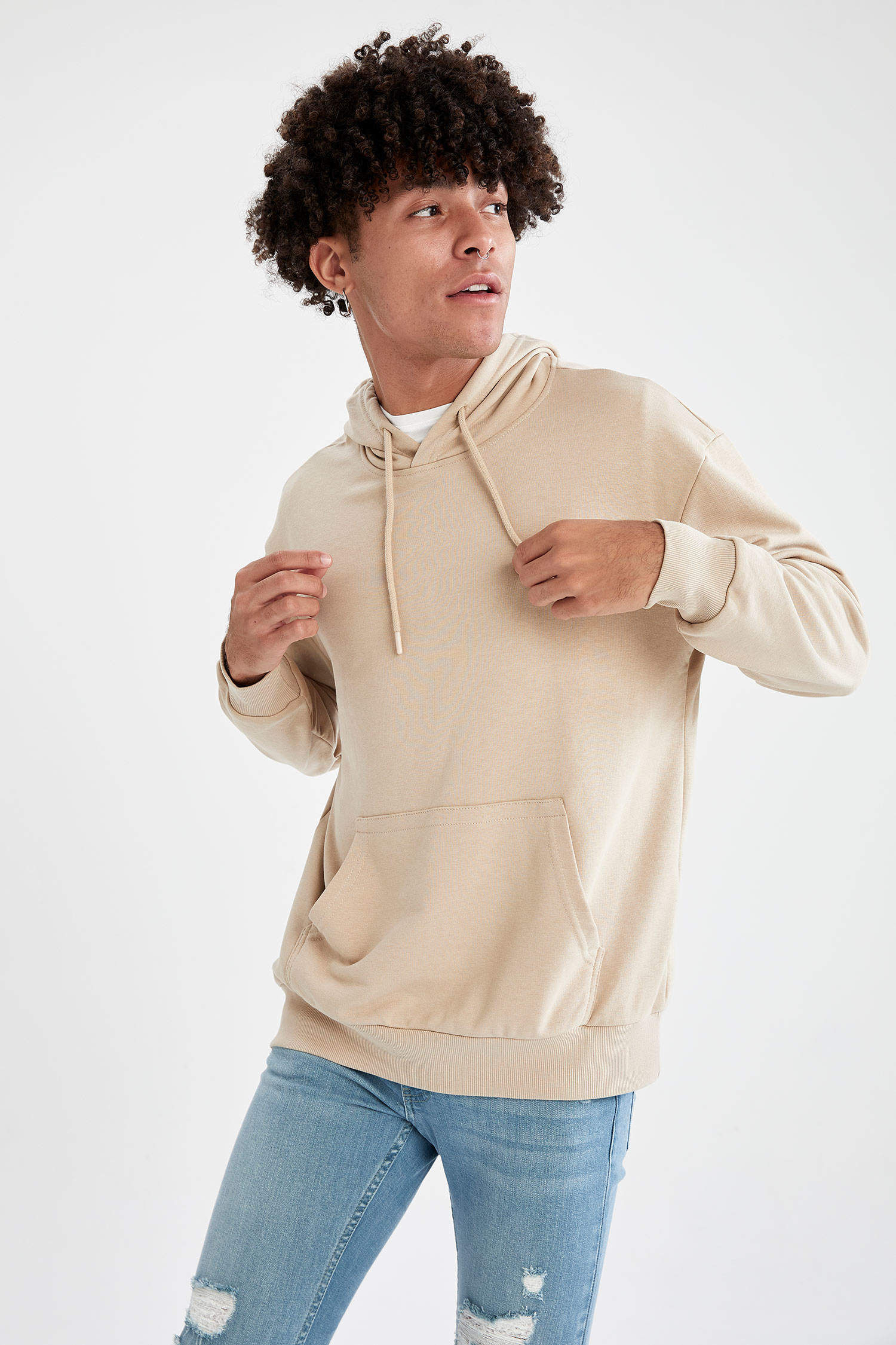 Beige MAN Oversize Hooded Sweatshirt 2080557 | DeFacto
