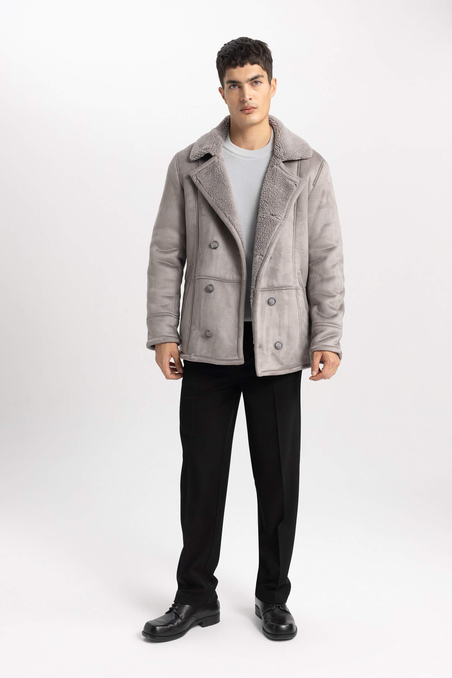 Slim Fit Dar Kesim Ceket Yaka Pelüş Astar Düğmeli Süet Mont