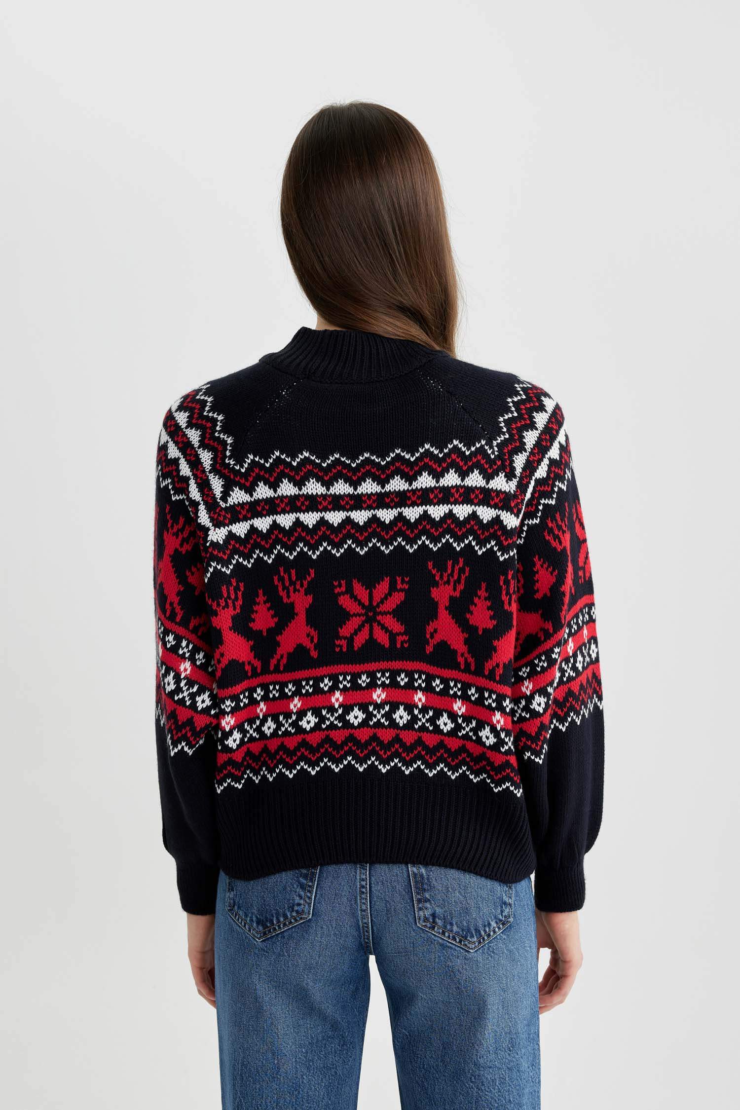 Yılbaşı Temalı Yarım Balıkçı Yaka Kazak