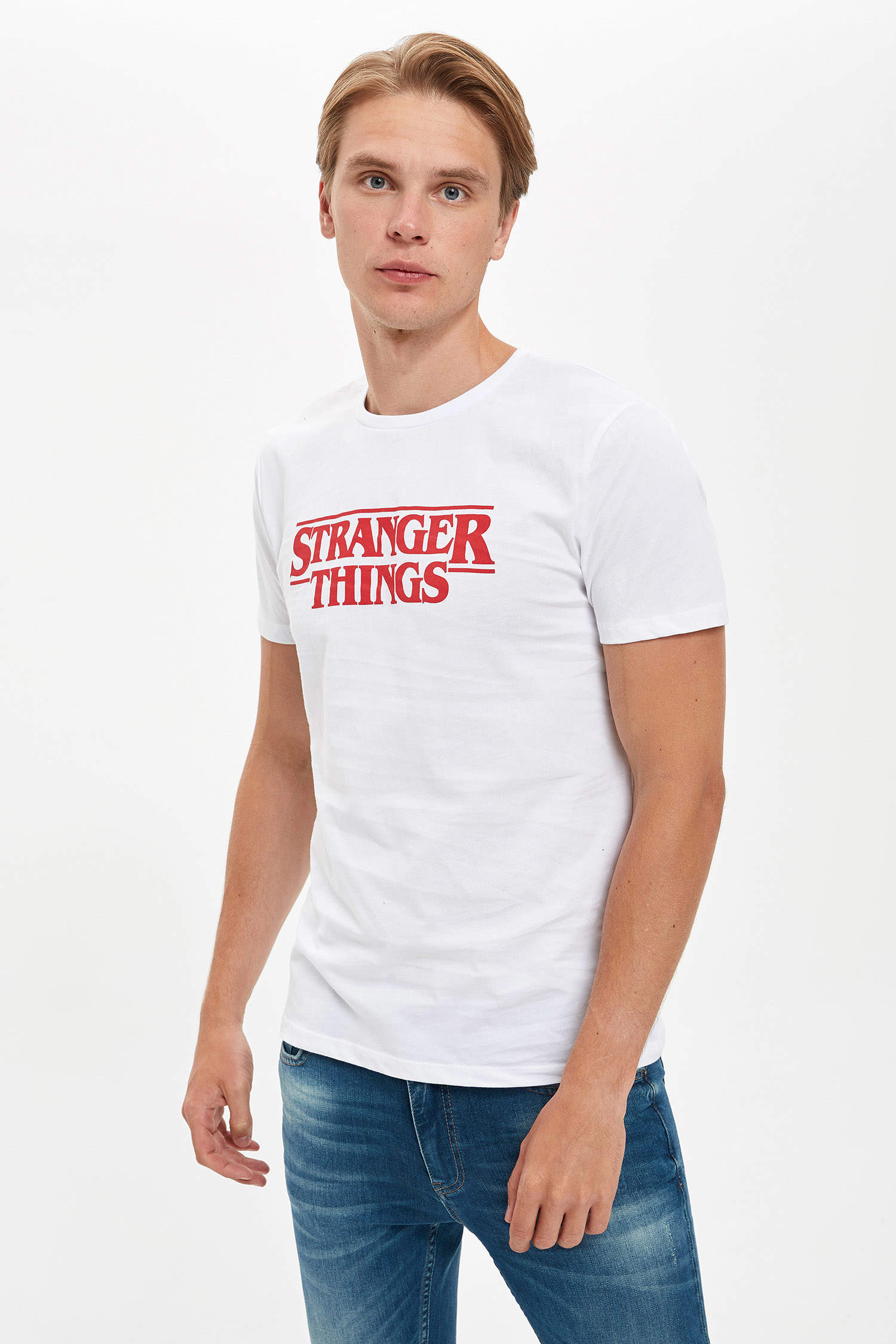 Defacto Stranger Things Lisanslı Slim Fit Baskılı Tişört. 5