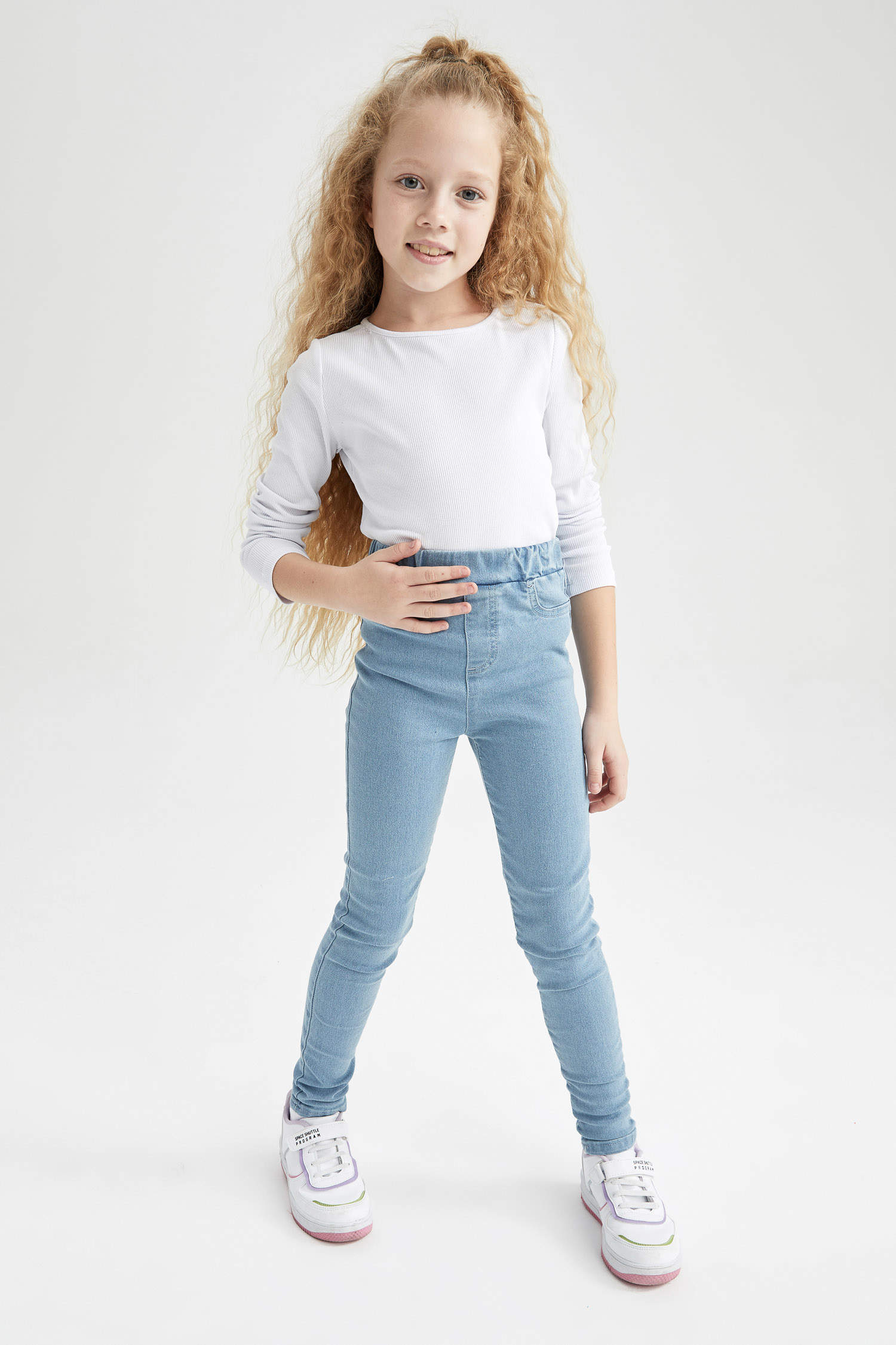 Blue GIRLS & TEENS Girl's Embellishment Pocket Slim-Length Trousers ...