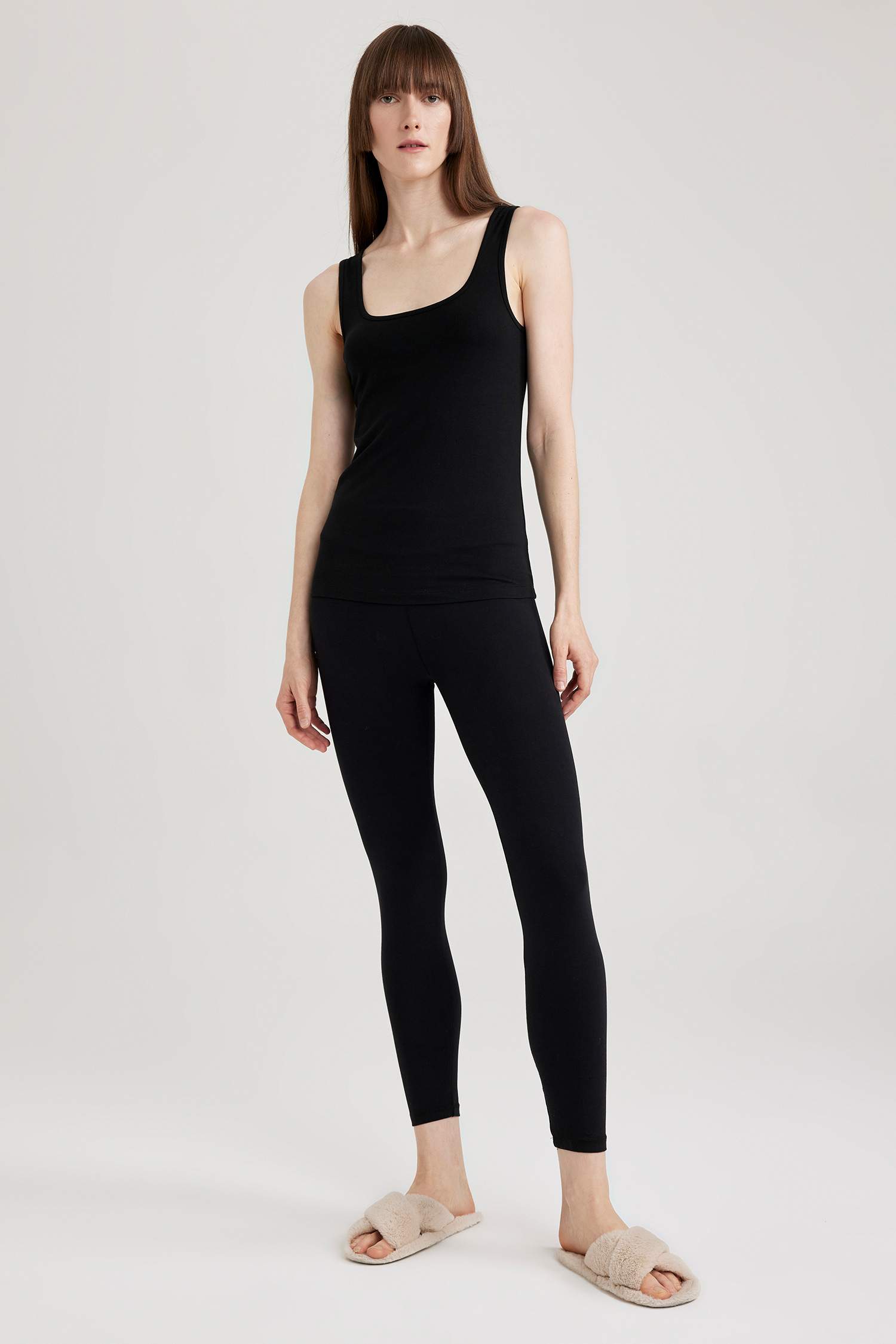 Fall in Love Regular Fit Pamuklu Basic Düz Siyah İç Atlet