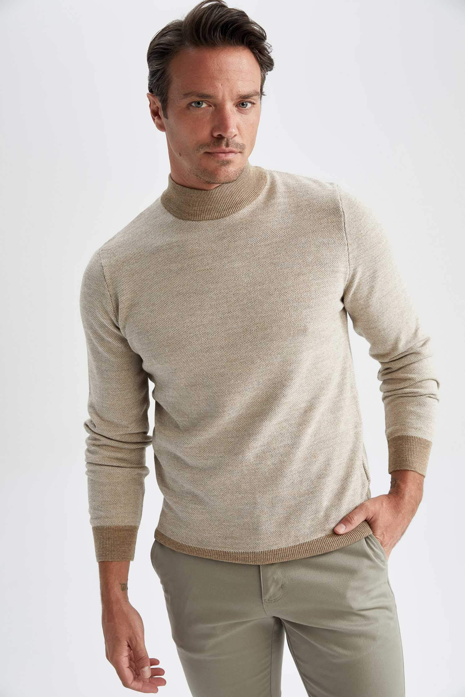 Beige MAN Slim Fit Half Turtleneck 