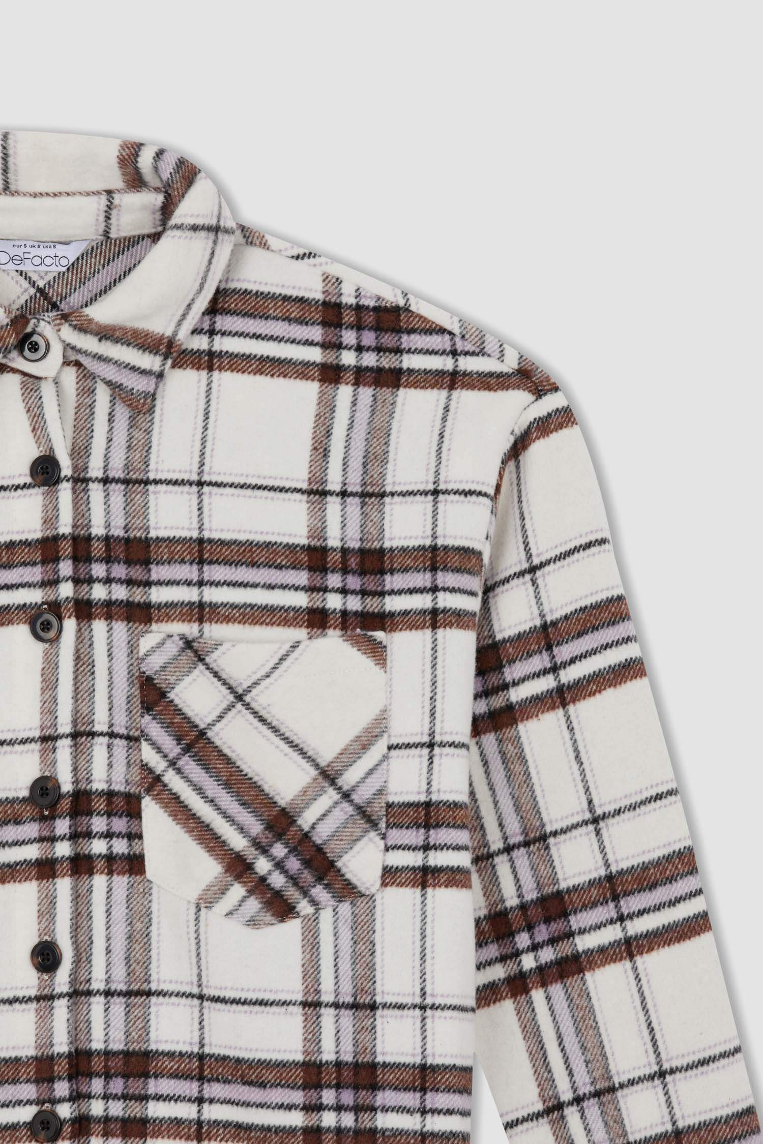 Oversize Fit Shirt Collar Flanel Plaid Long Sleeve Shirt