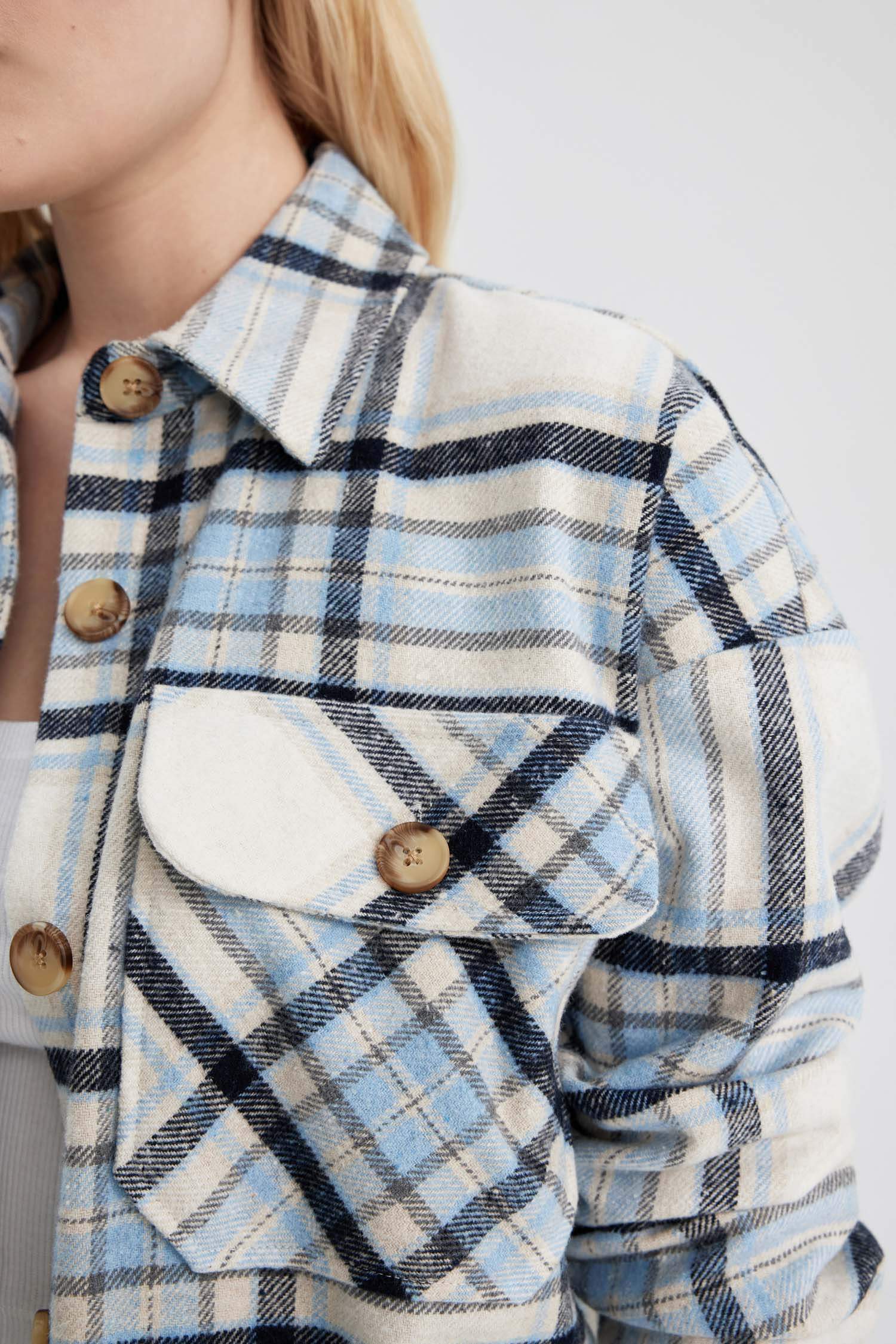 Oversize Geniş Kalıp Gömlek Yaka Flanel Uzun Kollu Tunik