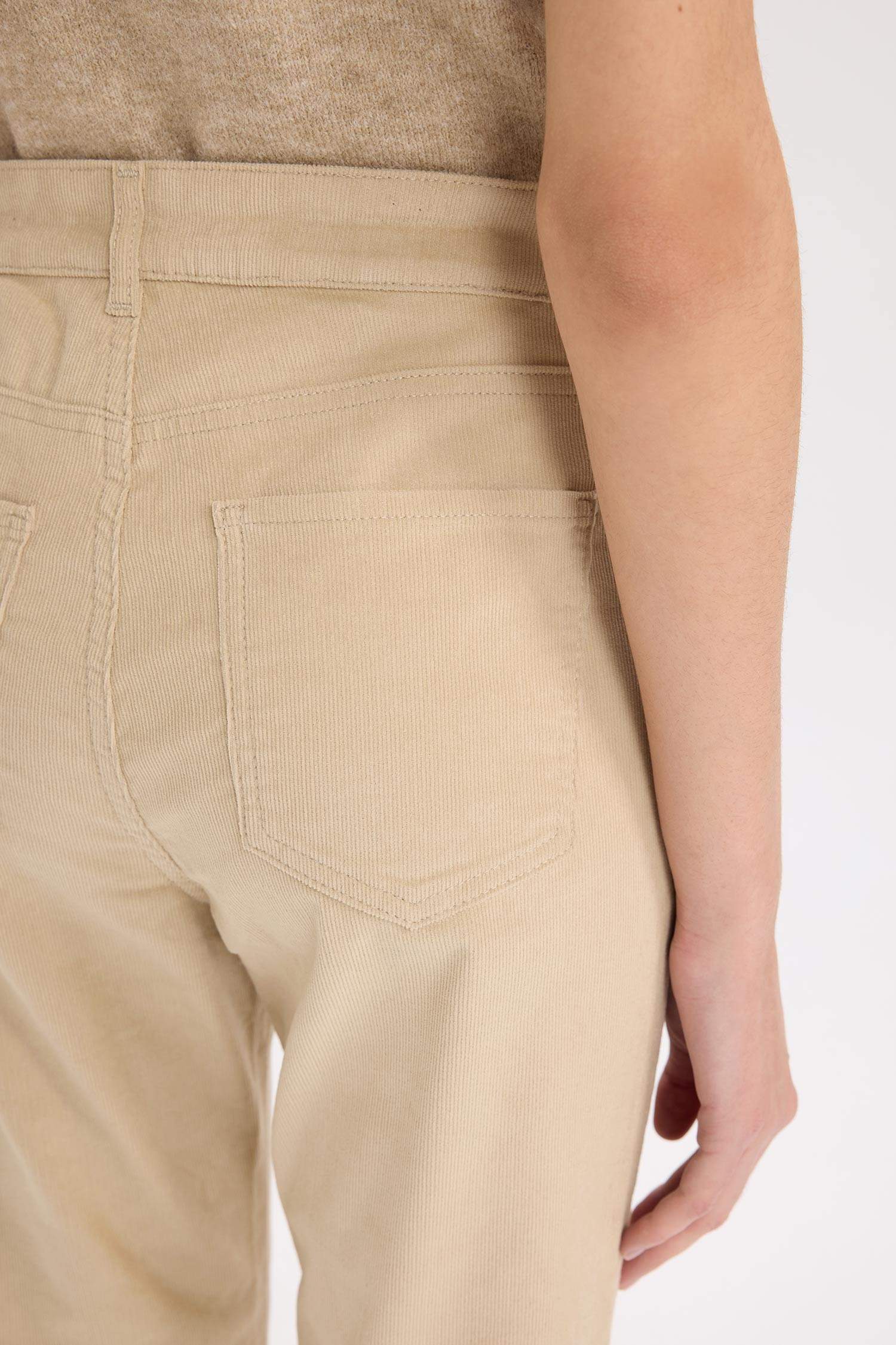 Flare Fit Cepli Yüksek Bel İspanyol Paça Fitilli Kadife Pantolon