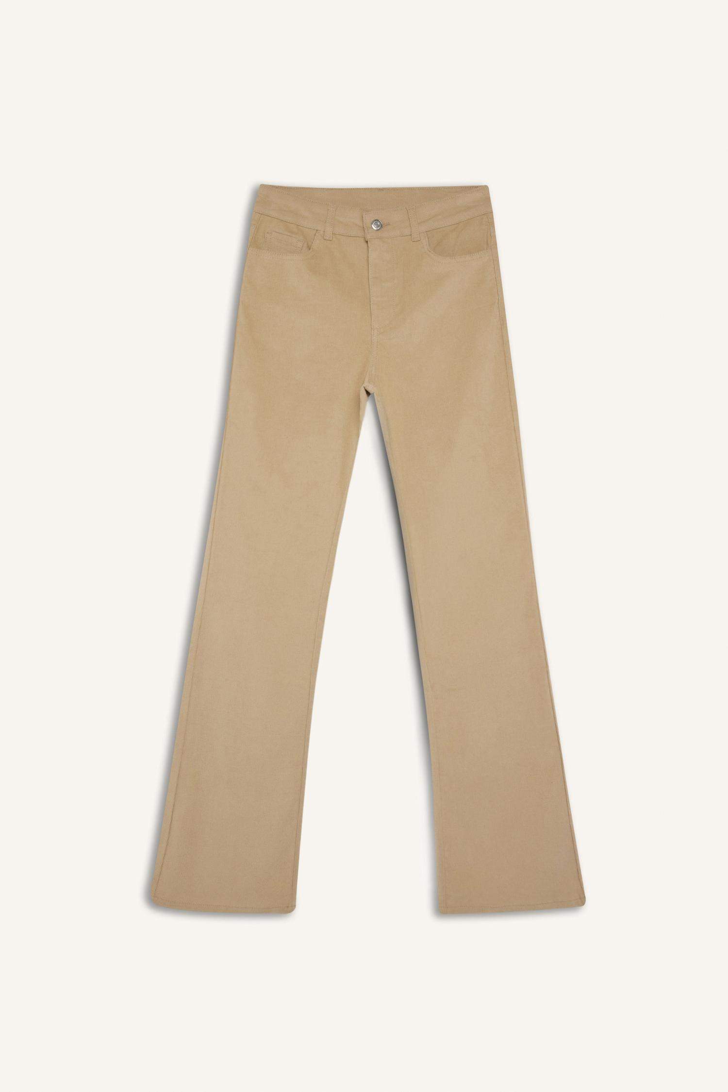 Flare Fit Cepli Yüksek Bel İspanyol Paça Fitilli Kadife Pantolon