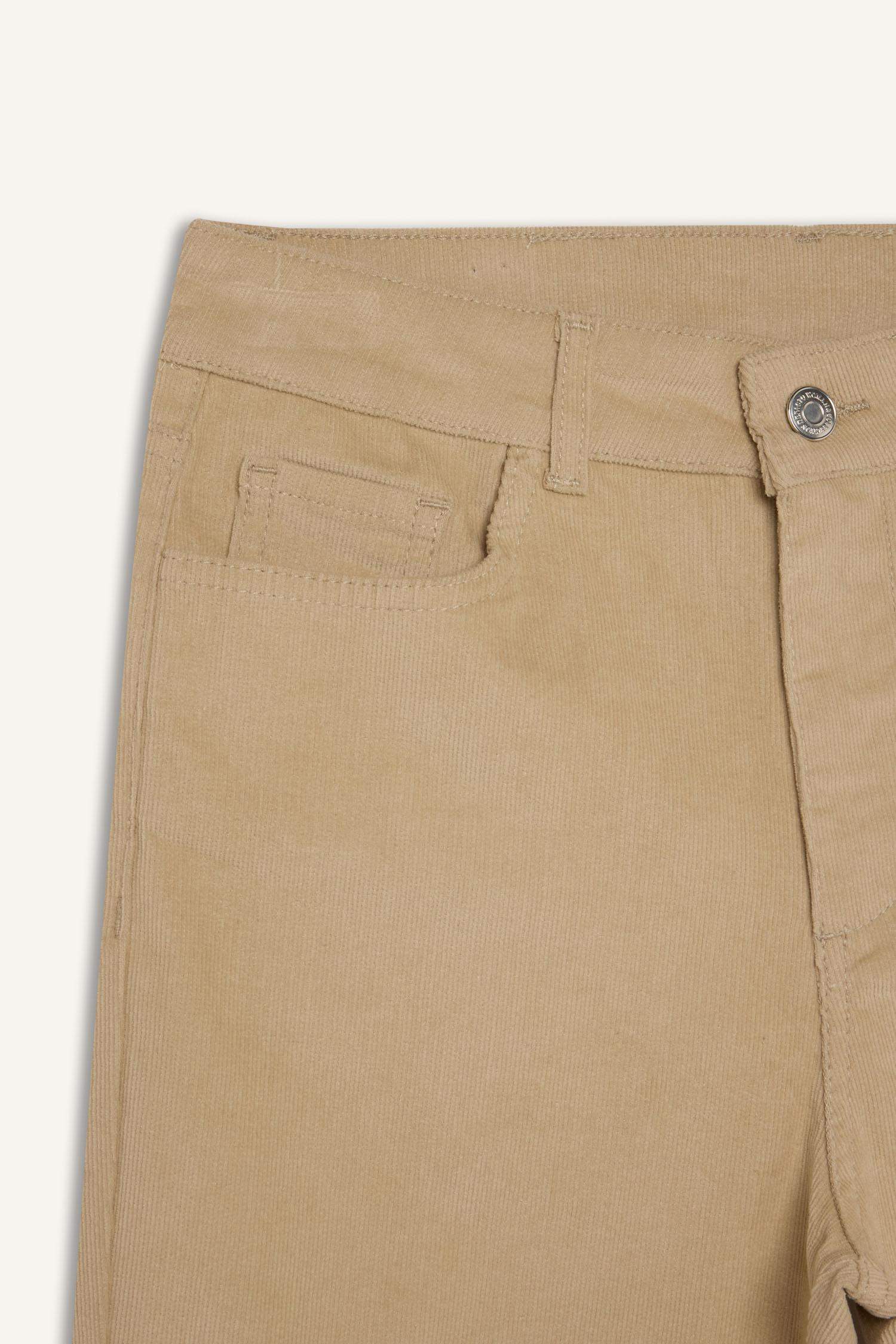 Flare Fit Cepli Yüksek Bel İspanyol Paça Fitilli Kadife Pantolon