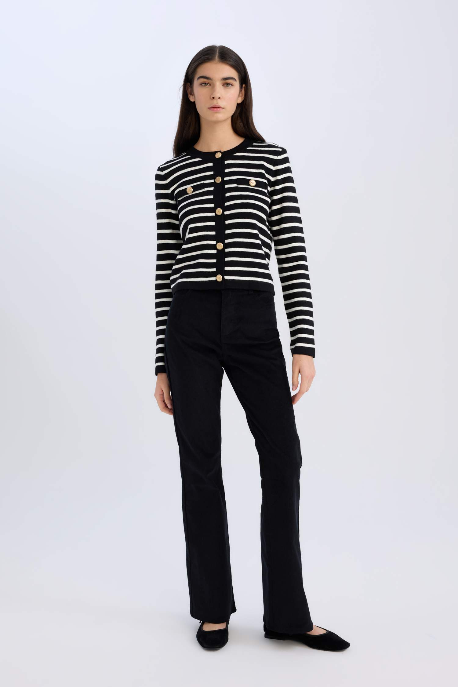 Flare Fit Kadife Kışlık Pantolon Cepli Yüksek Bel İspanyol Paça Fitilli