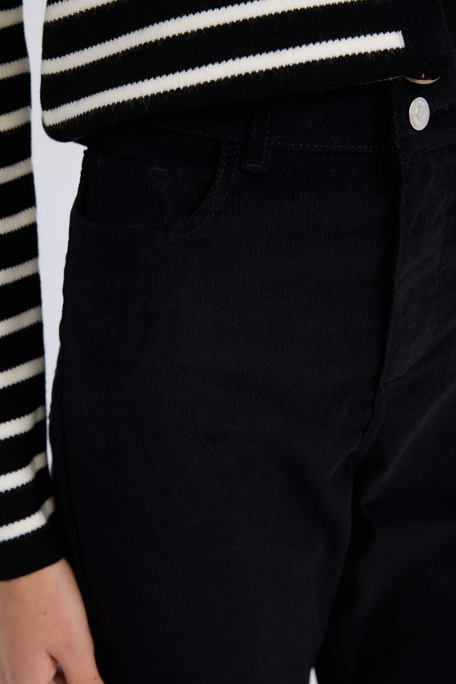 Flare Fit Kadife Kışlık Pantolon Cepli Yüksek Bel İspanyol Paça Fitilli