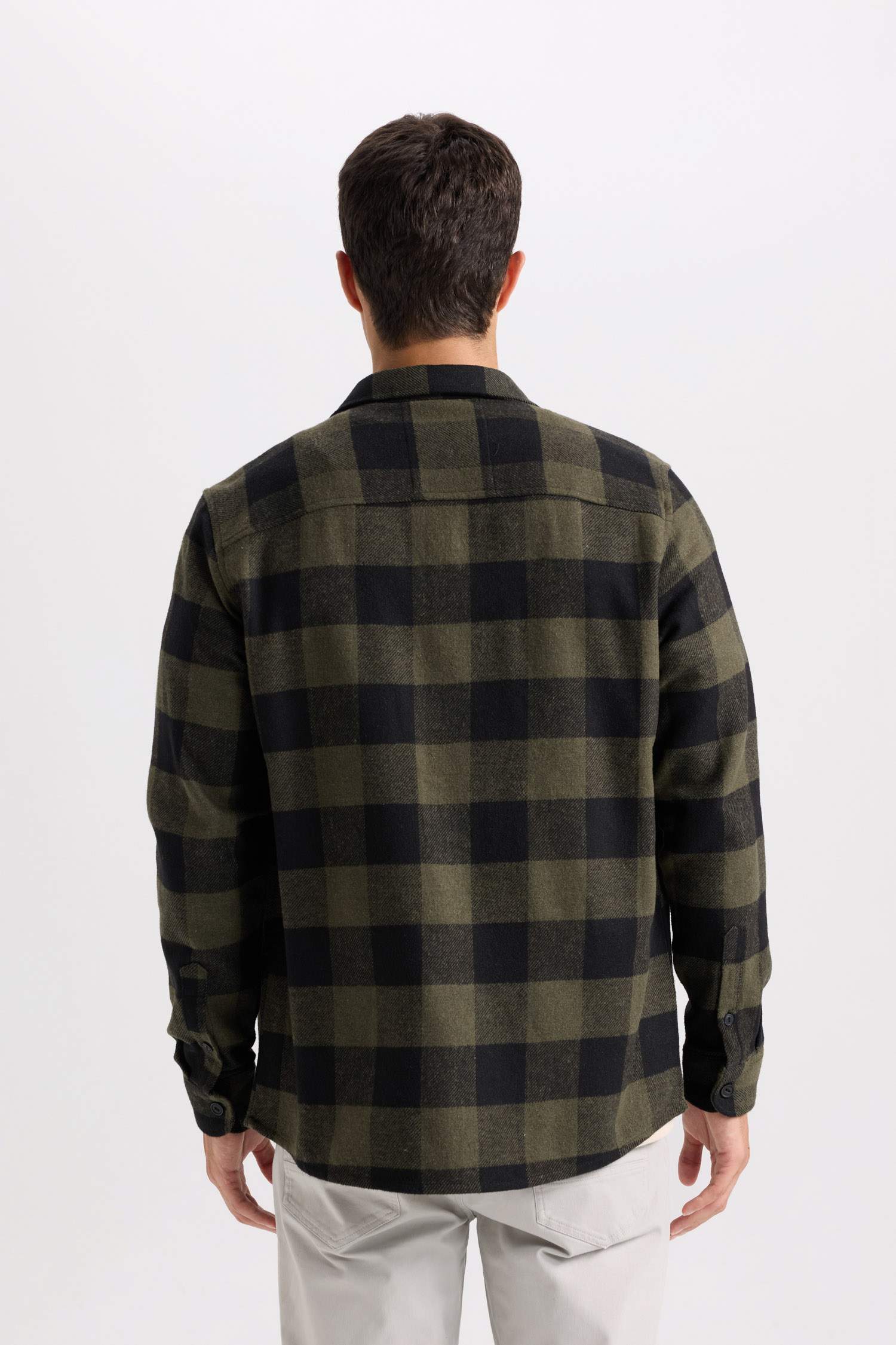 Regular Fit Polo Yaka Kareli Flanel Uzun Kollu Gömlek