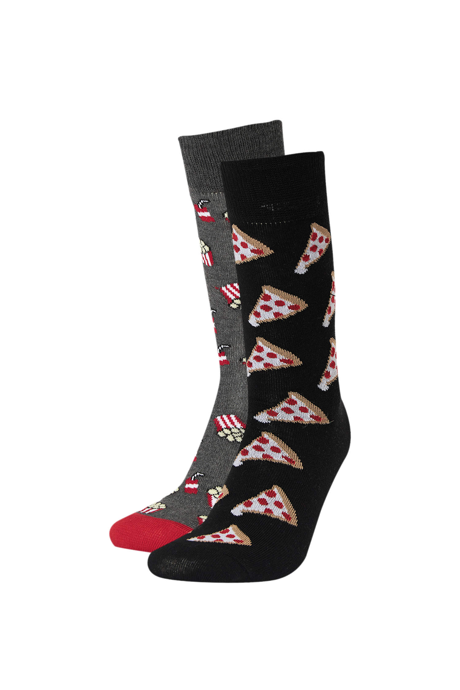 Defacto Erkek Pizza ve Popcorn Desenli 2'li Uzun Çorap. 3