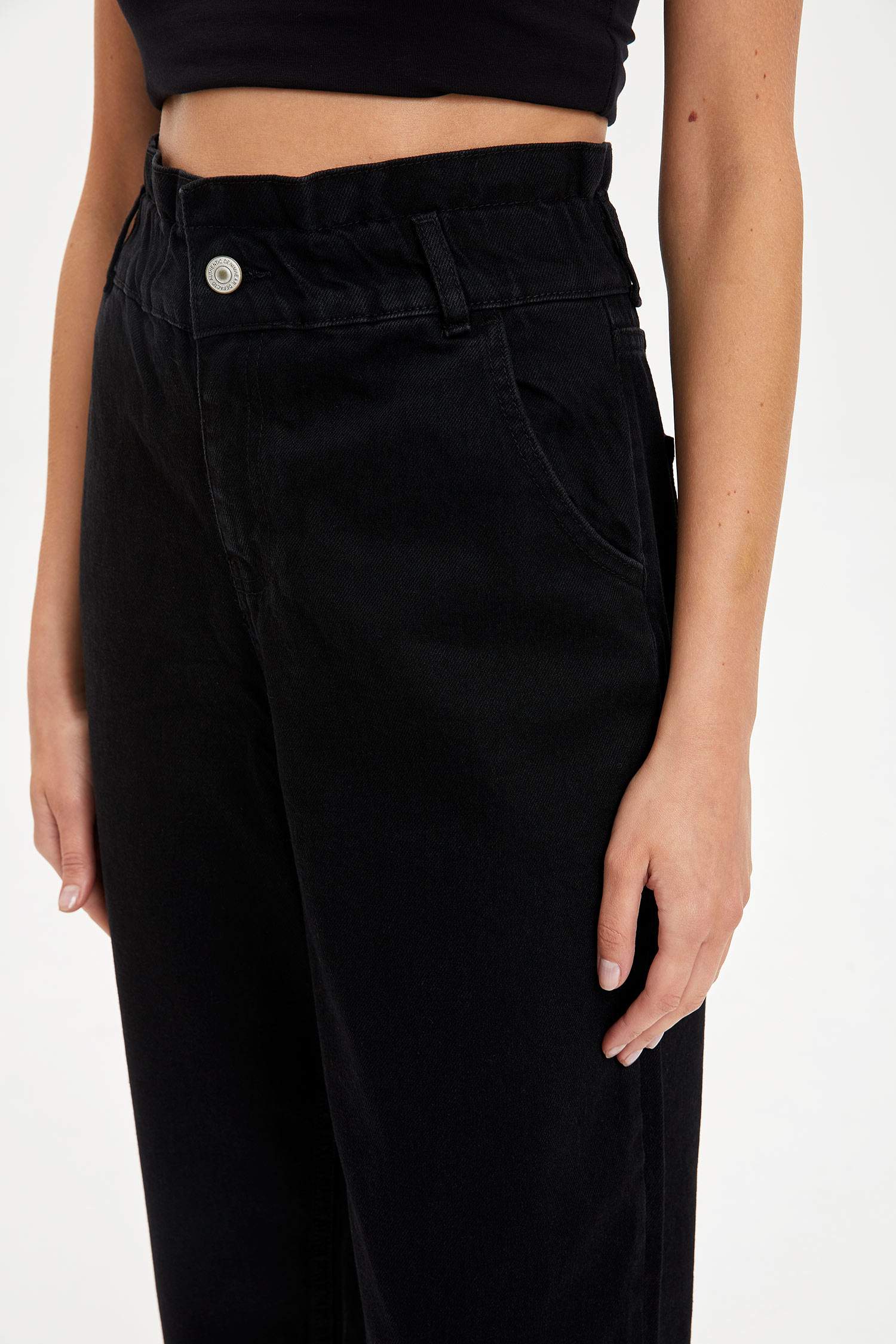 Black WOMAN Paper Bag Fit High Waist Distressed Jean Trousers 1478215