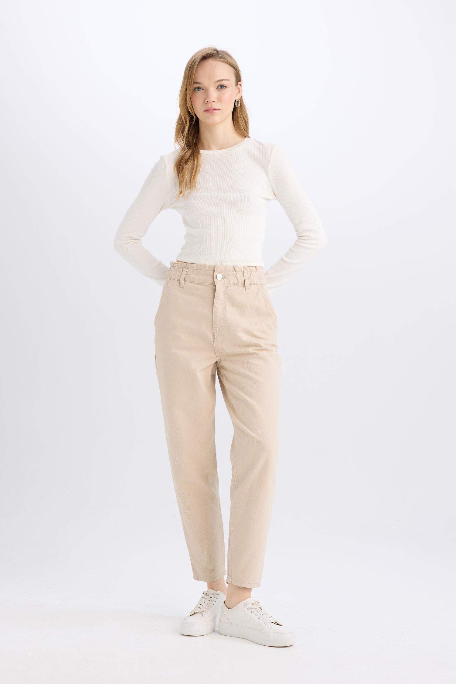 Paperbag Gabardin Kumaş Pantolon Standart Paça Cepli