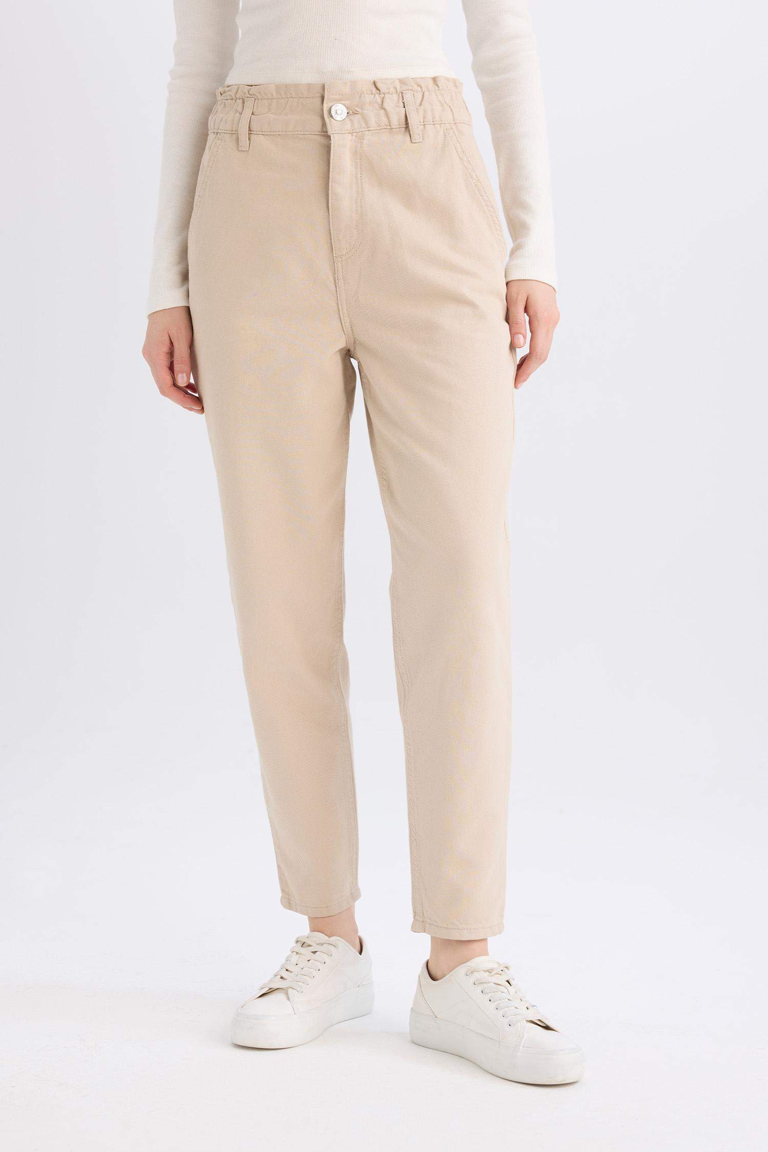 Paperbag Gabardin Kumaş Pantolon Standart Paça Cepli