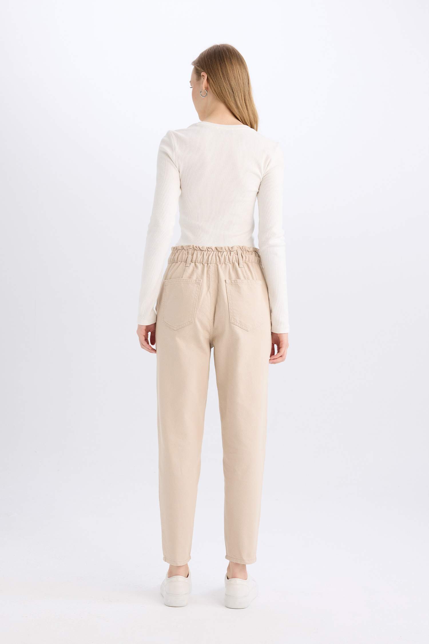 Paperbag Gabardin Kumaş Pantolon Standart Paça Cepli