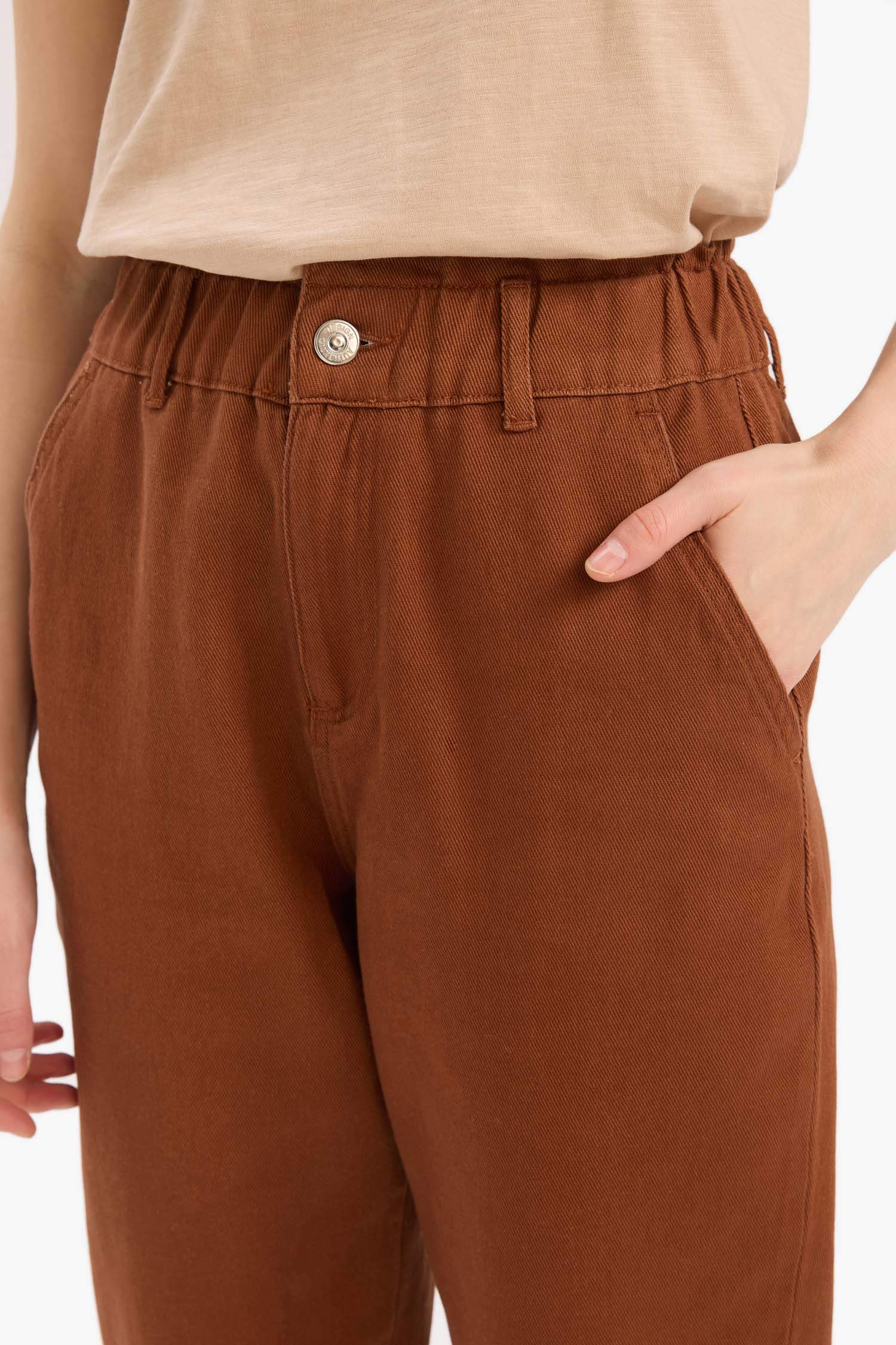 Paperbag Gabardin Kumaş Pantolon Cepli Standart Paça